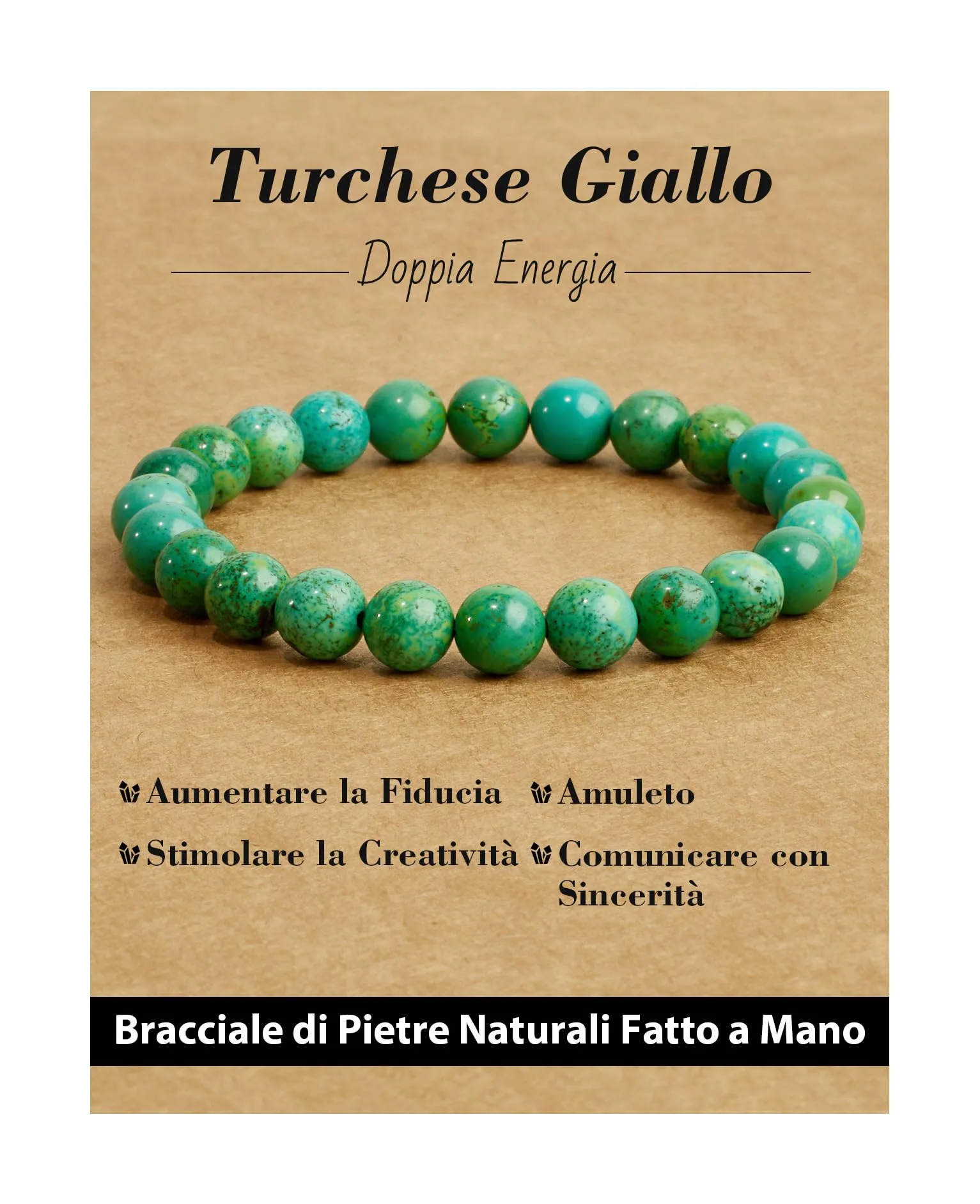 Landorilo Bracciale in Pietre Naturali per Donna Uomo, Turchese Giallo, 19 cm - immagine 1