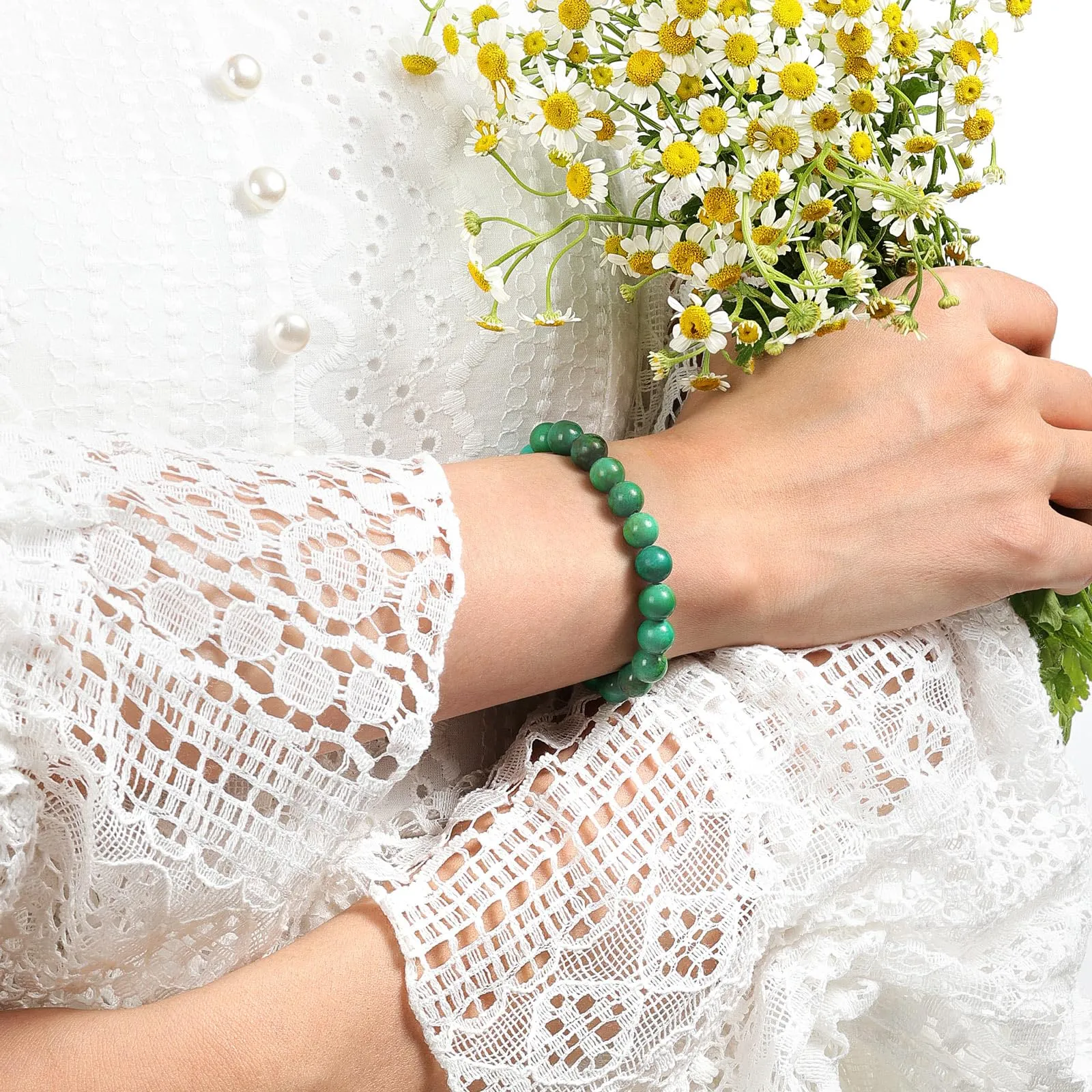 Landorilo Bracciale in Pietre Naturali per Donna Uomo, Turchese Giallo, 19 cm - immagine 2