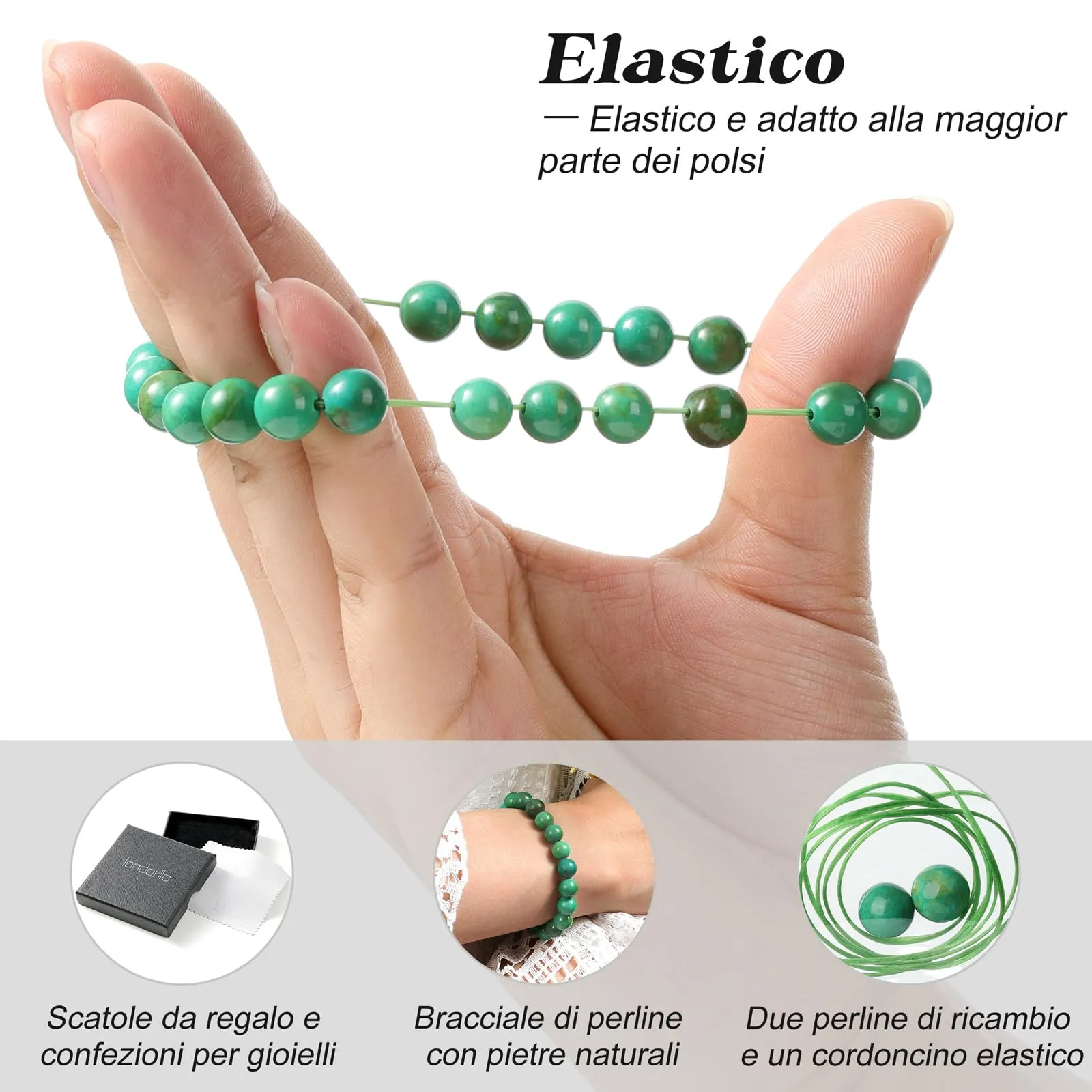 Landorilo Bracciale in Pietre Naturali per Donna Uomo, Turchese Giallo, 19 cm - immagine 5