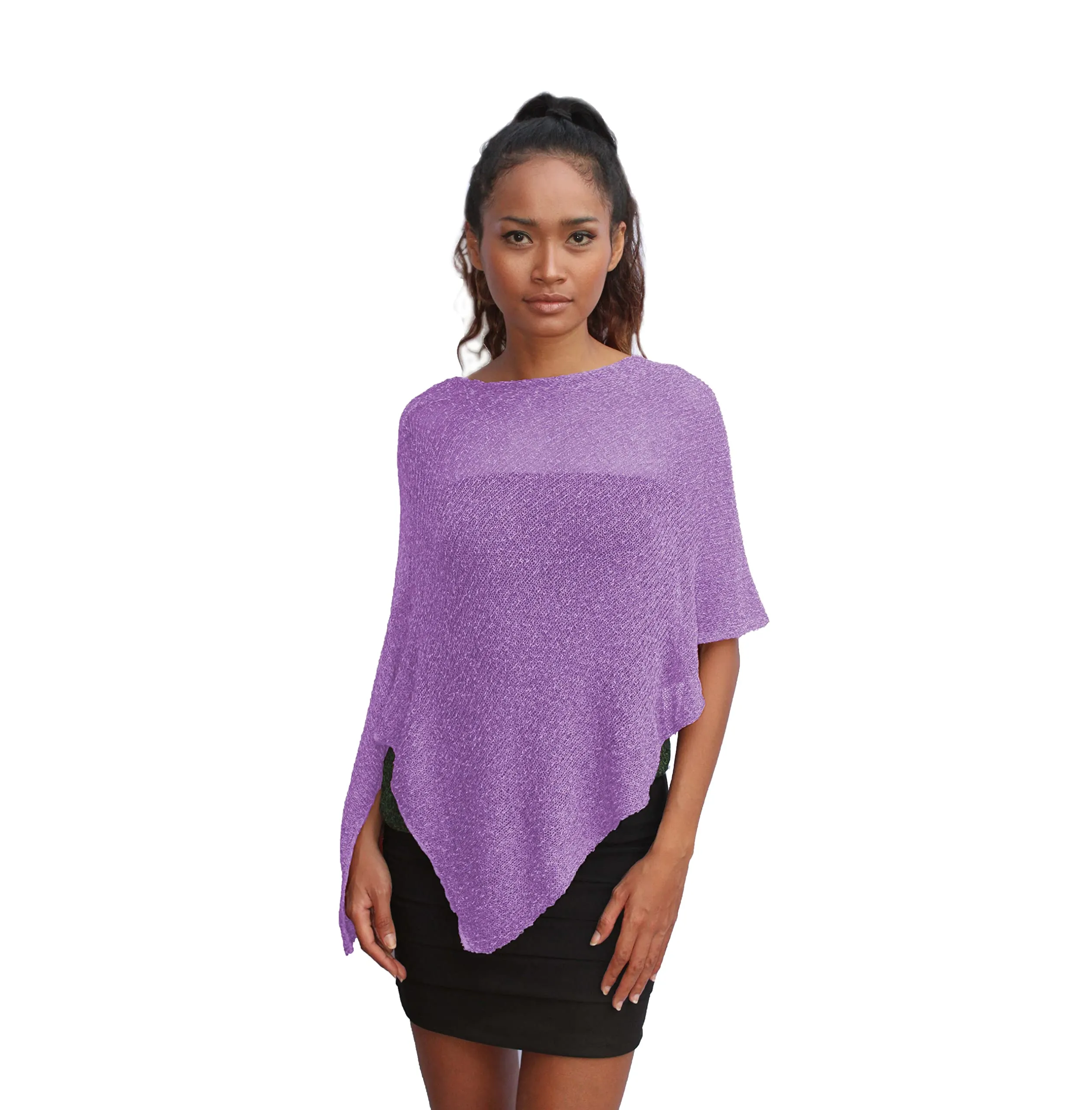 creazioni unique Poncho Coprispalle Donna in Rete di Viscosa Termica con Essenza di Fiore di Ciliegio, Lilla Scuro - immagine 1