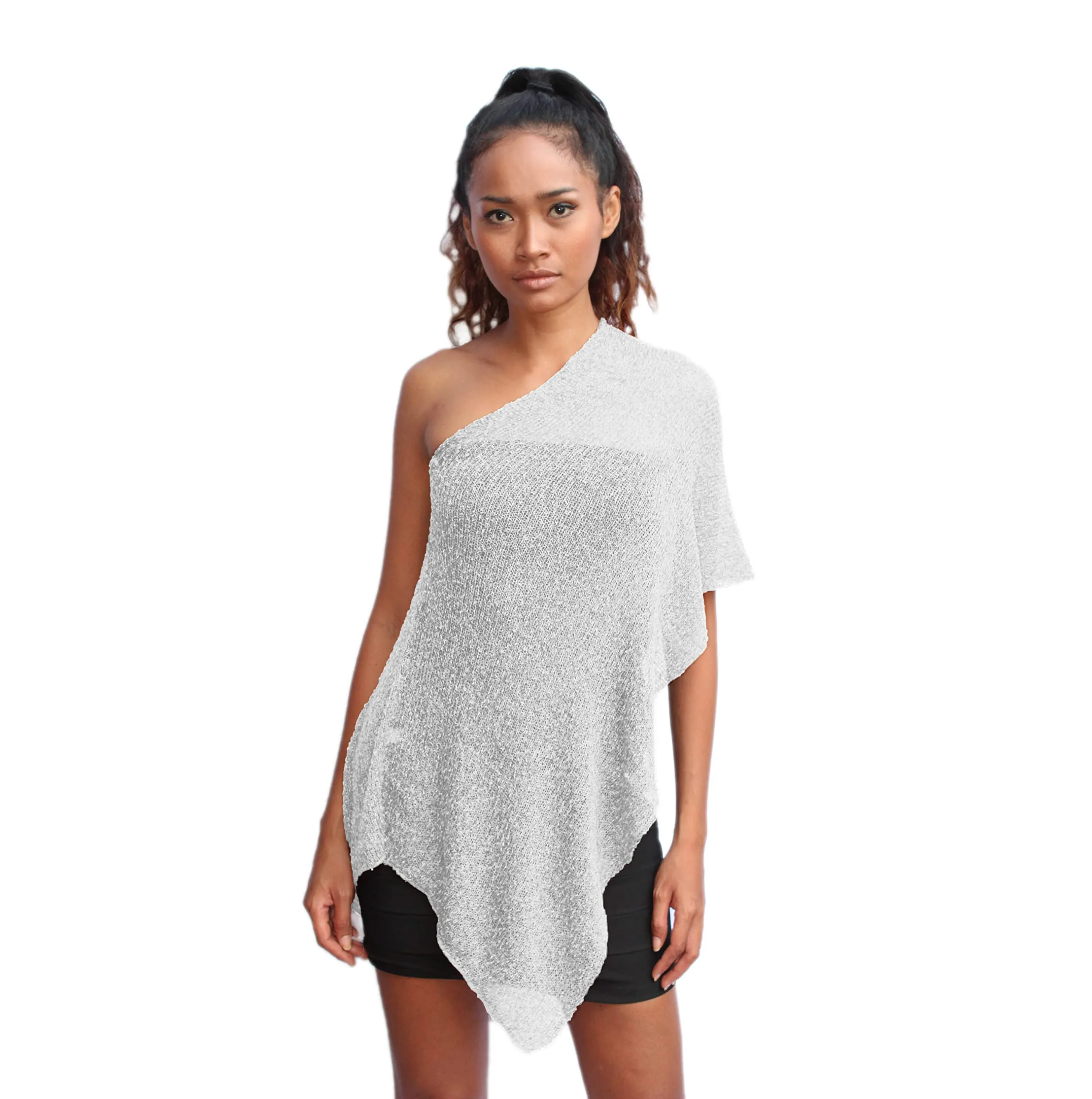 creazioni unique Poncho Coprispalle Donna in Rete di Viscosa (Bianco Argento) - immagine 1
