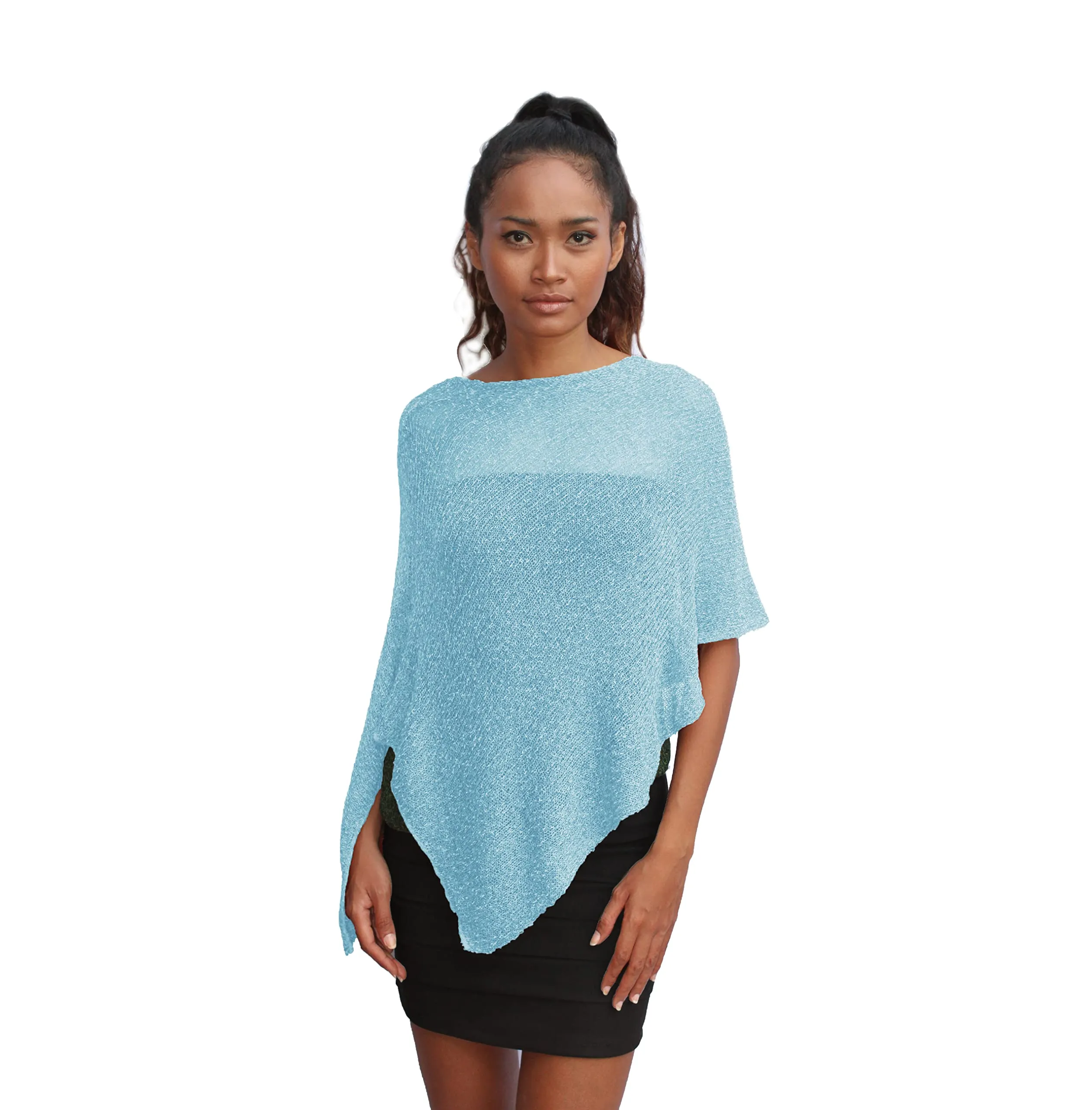 creazioni unique Poncho Coprispalle Donna in Rete di Viscosa Termica con Essenza di Fiore di Ciliegio (Cielo) - immagine 1