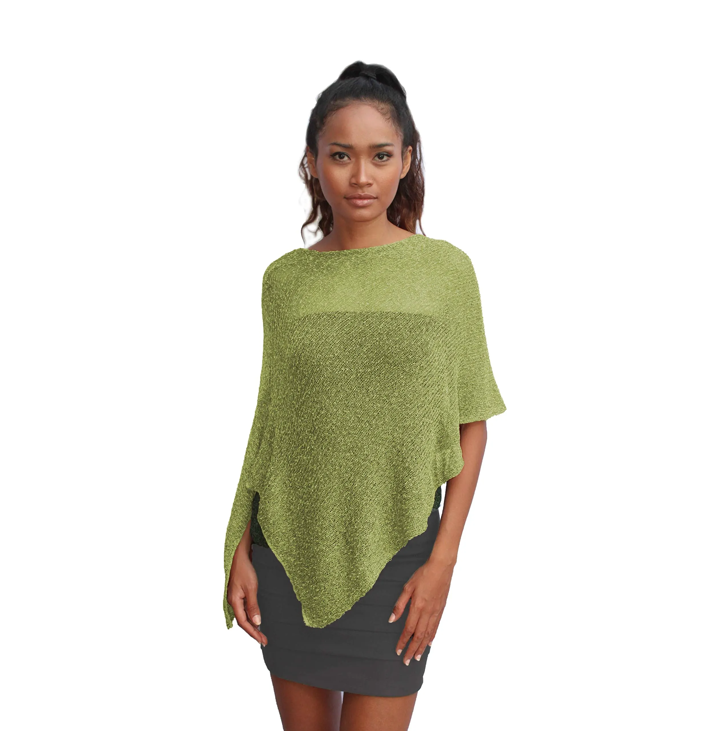 creazioni unique Poncho Coprispalle Donna in Rete di Viscosa Termica con Essenza di Fiore di Ciliegio - Verde Acido - immagine 1