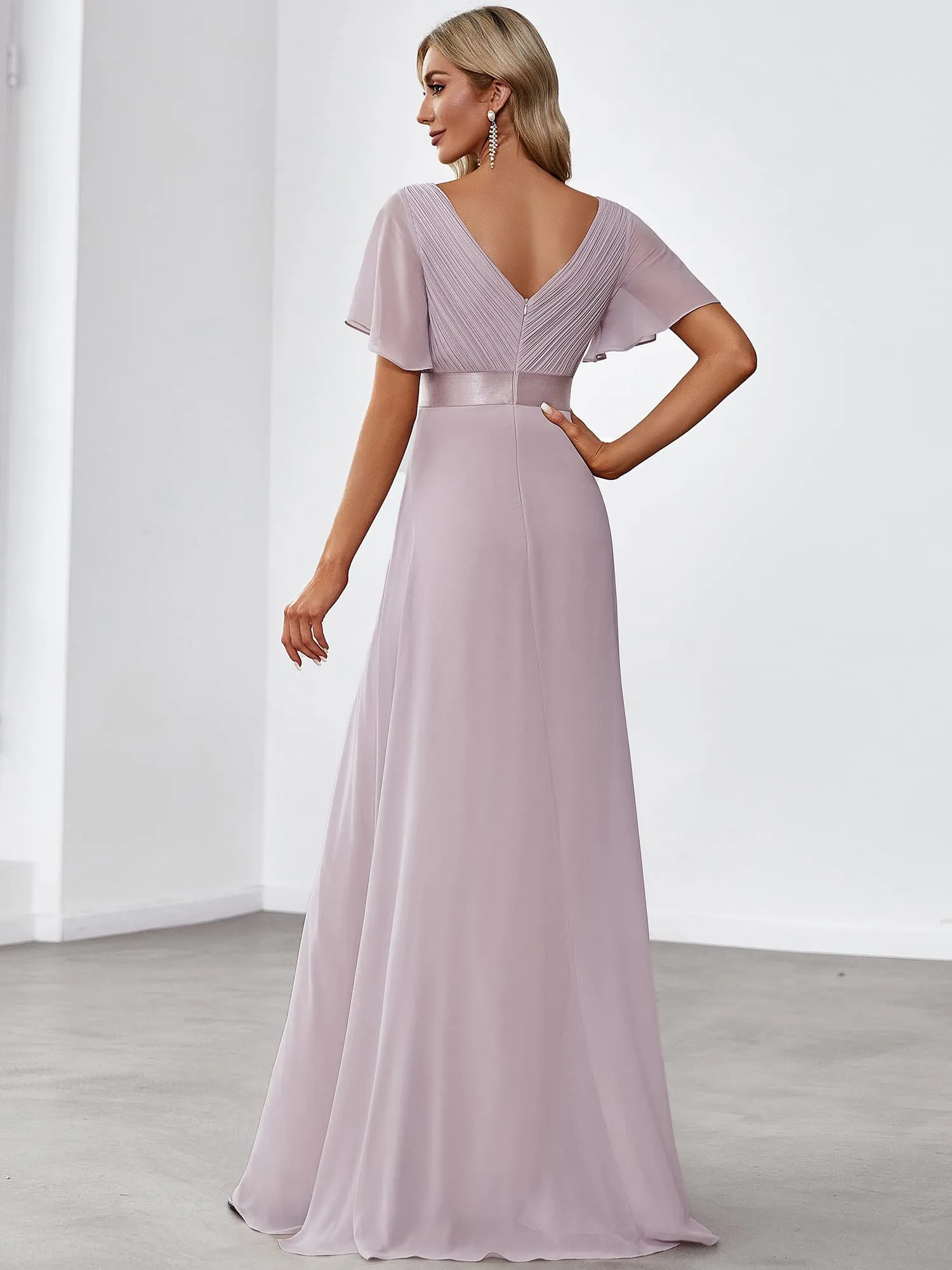 Ever-Pretty Abito da Sera a V Linea ad A con Maniche a Volant, Lilac, 46 - immagine 2