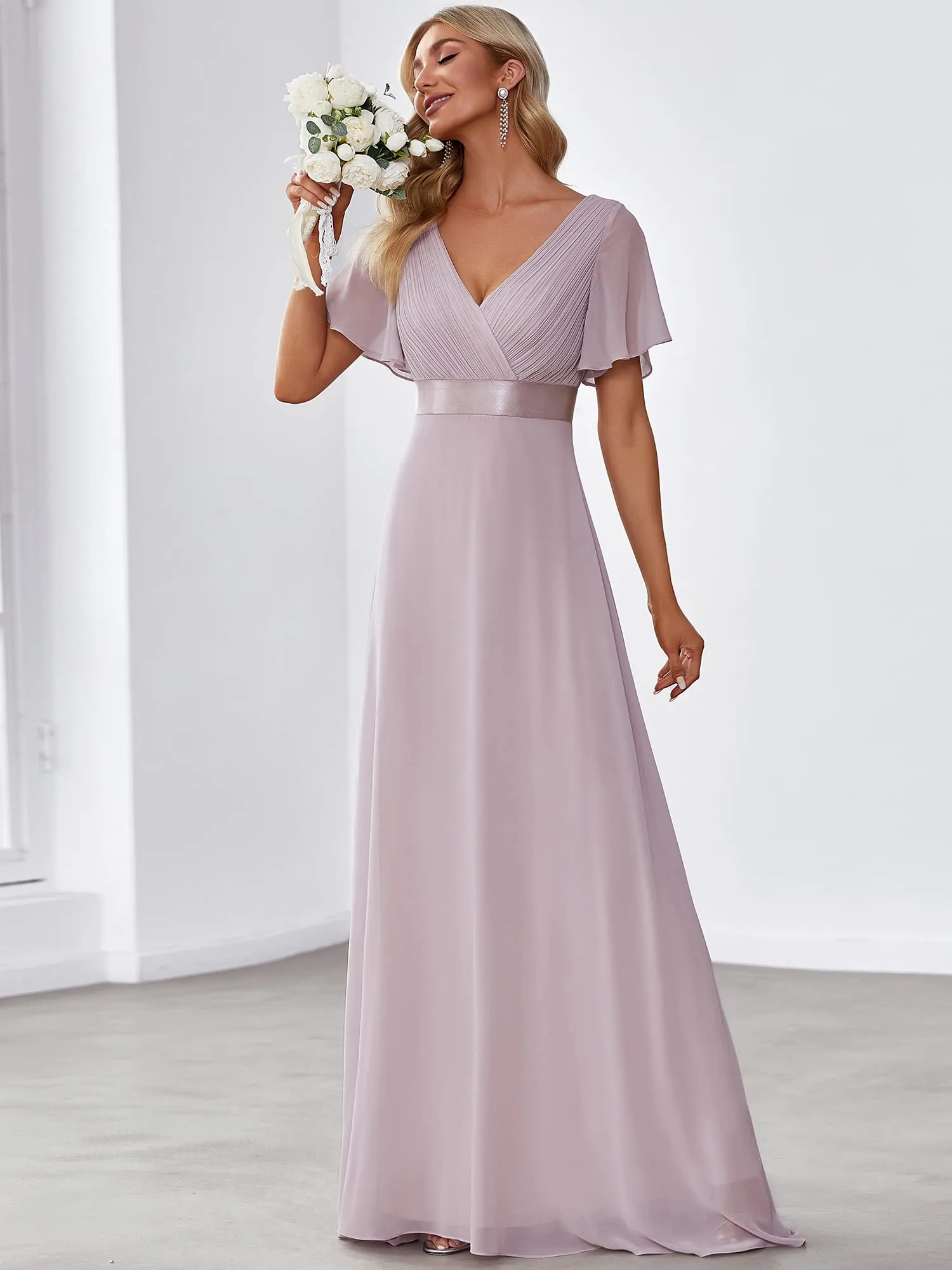 Ever-Pretty Abito da Sera a Linea A con Maniche a Volant, Lilac, 40 - immagine 3