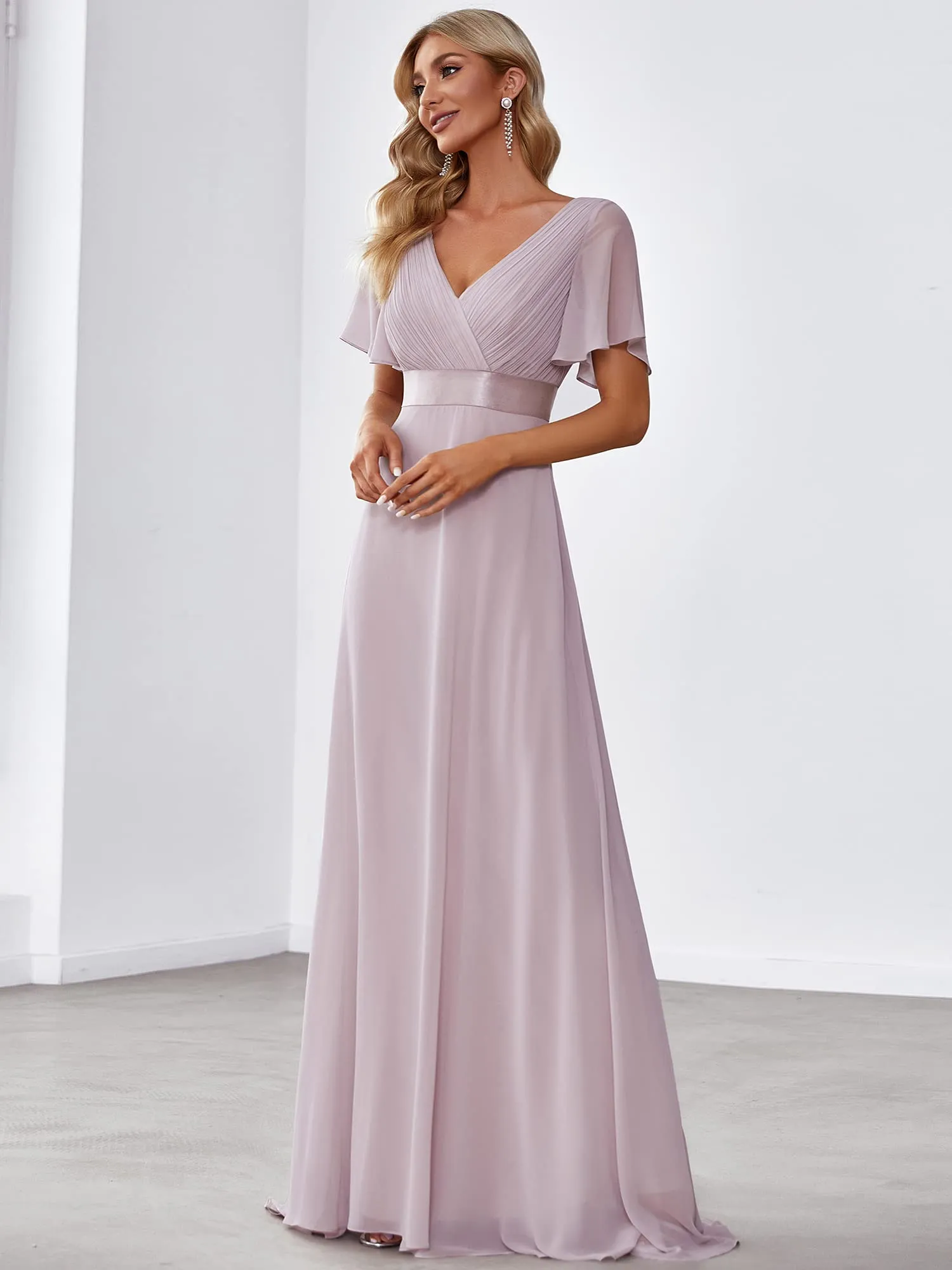 Ever-Pretty Abito da Sera a Linea A con Maniche a Volant, Lilac, 40 - immagine 4