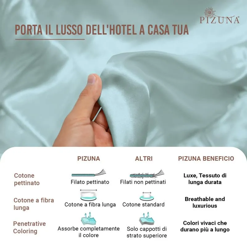 Pizuna Linens Set Lenzuola Letto Matrimoniale in Cotone 140x200 cm, 400 Fili, Blu, 4 Pezzi - immagine 6
