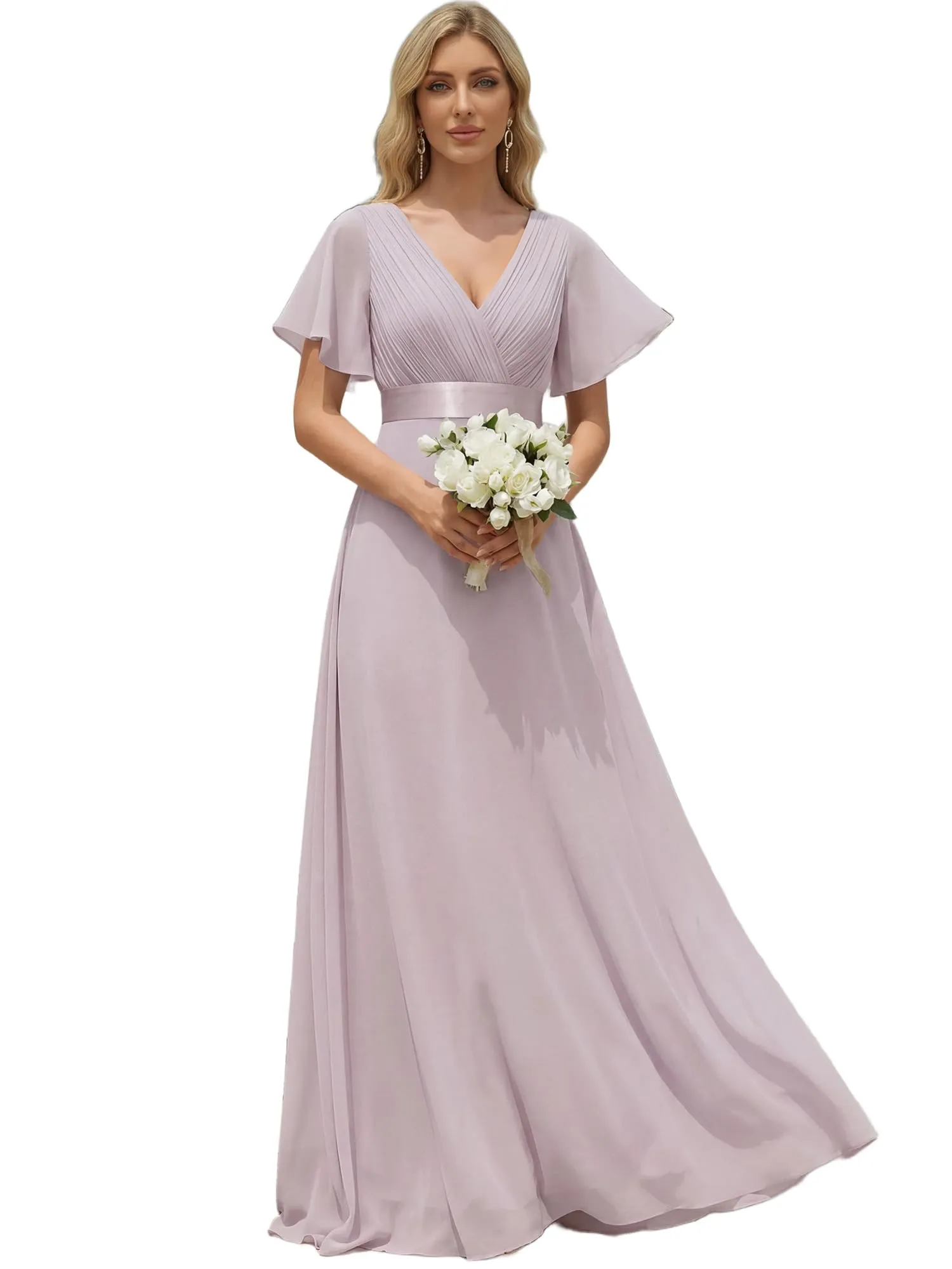 Ever-Pretty Abito da Sera a V Linea ad A con Maniche a Volant, Lilac, 50 - immagine 1