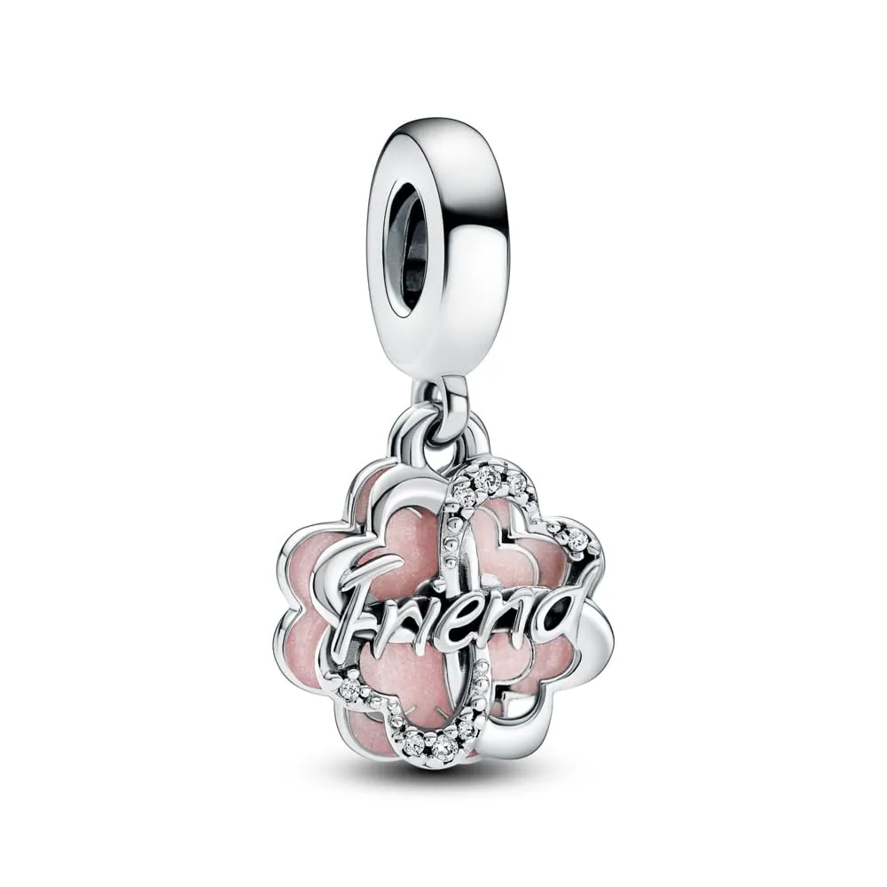 Pandora Moments Pendente Friend in Argento Sterling con Zirconi Cubici e Smalto Rosa Glitterato - immagine 1