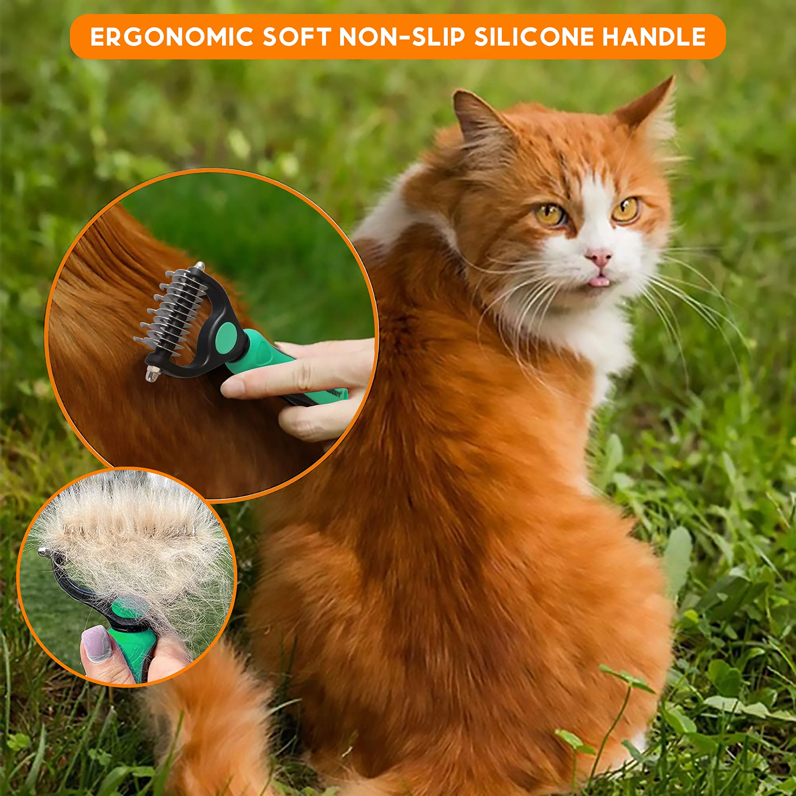 Candure Spazzola per Cani e Gatti in Acciaio Inossidabile, Doppia Faccia 11+6 Denti per Deshedding e Demattatura, Verde - immagine 4