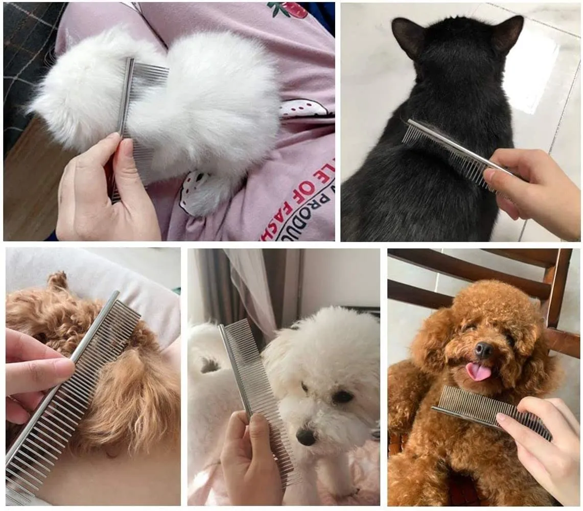 Candure Spazzola per Cani e Gatti in Acciaio Inossidabile, Doppia Faccia 11+6 Denti per Deshedding e Demattatura, Verde - immagine 7