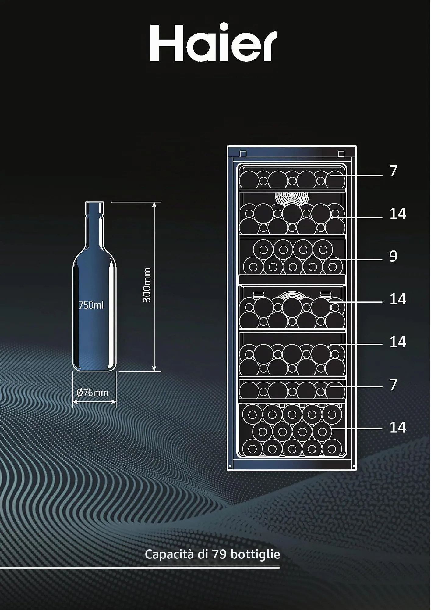 Haier Wine Bank 50 Serie 5 Cantinetta Vino 79 Bottiglie Doppia Zona Nera HWS79GDG - immagine 6