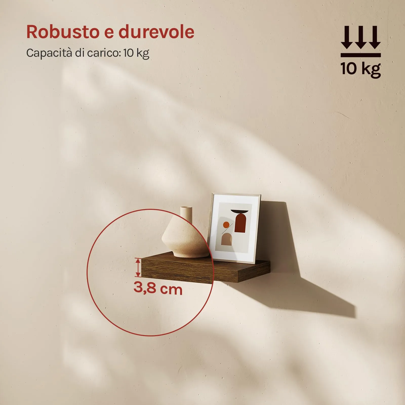 WOLTU Mensola da Muro, Marrone Vintage, MDF, 30x22.9x3.8cm - immagine 2
