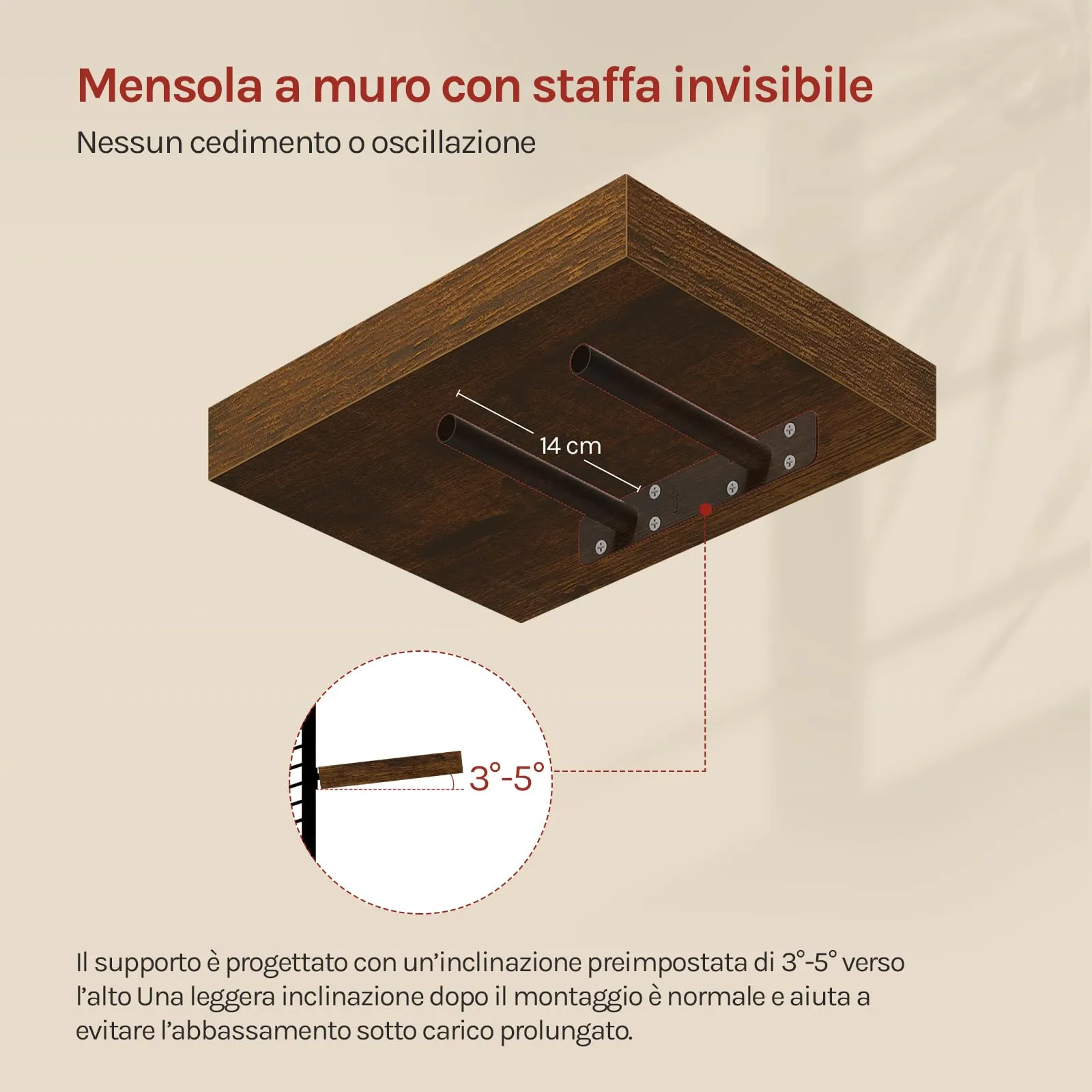 WOLTU Mensola da Muro, Marrone Vintage, MDF, 30x22.9x3.8cm - immagine 4