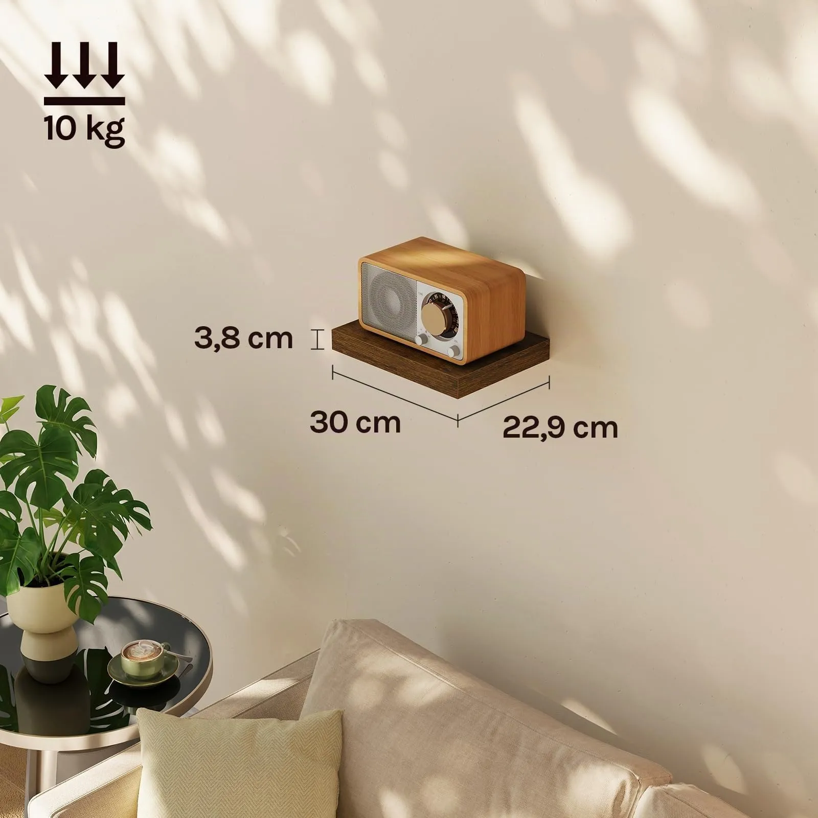 WOLTU Mensola da Muro, Marrone Vintage, MDF, 30x22.9x3.8cm - immagine 6