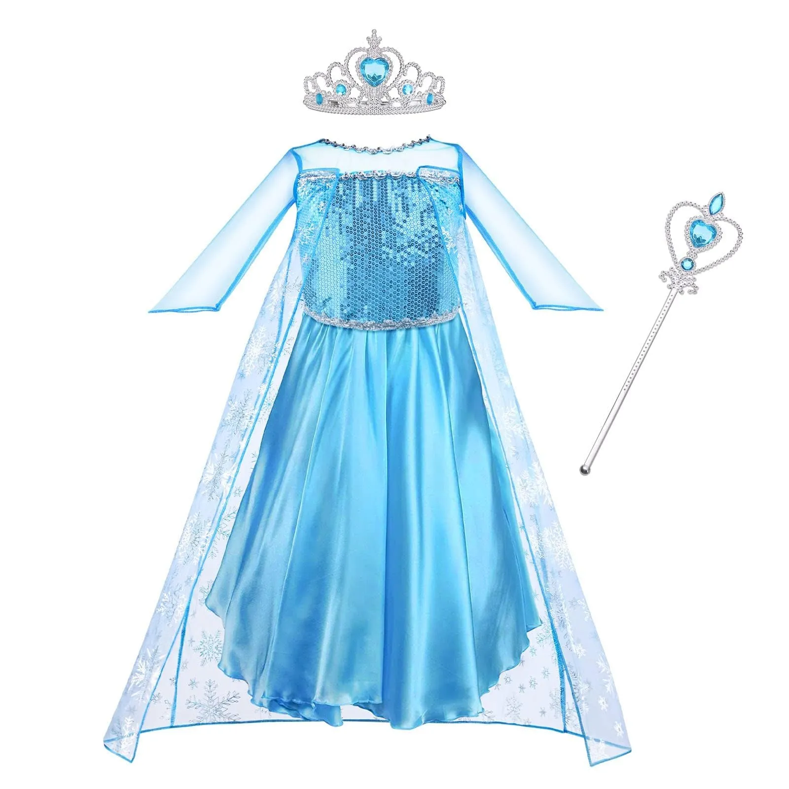 Vicloon Costume Principessa per Ragazze con Corona e Bacchetta, Set Abito Cosplay per Halloween e Natale - immagine 1