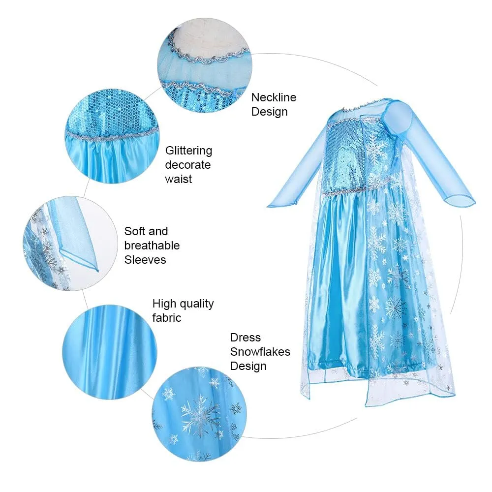 Vicloon Costume Principessa per Ragazze con Corona e Bacchetta, Set Abito Cosplay per Halloween e Natale - immagine 3