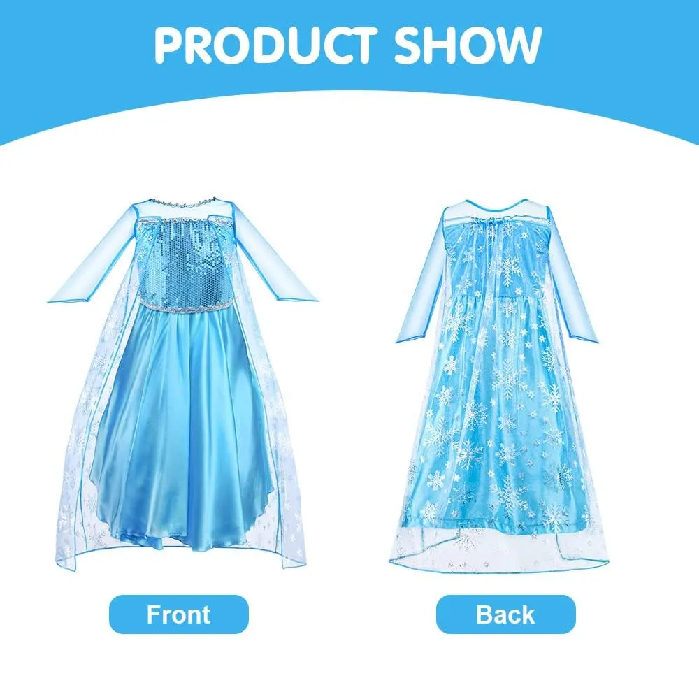 Vicloon Costume Principessa per Ragazze con Corona e Bacchetta, Set Abito Cosplay per Halloween e Natale - immagine 5