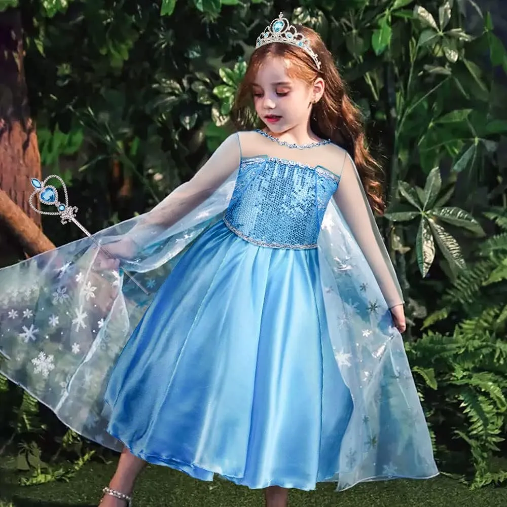 Vicloon Costume Principessa per Ragazze con Corona e Bacchetta, Set Abito Cosplay per Halloween e Natale - immagine 6