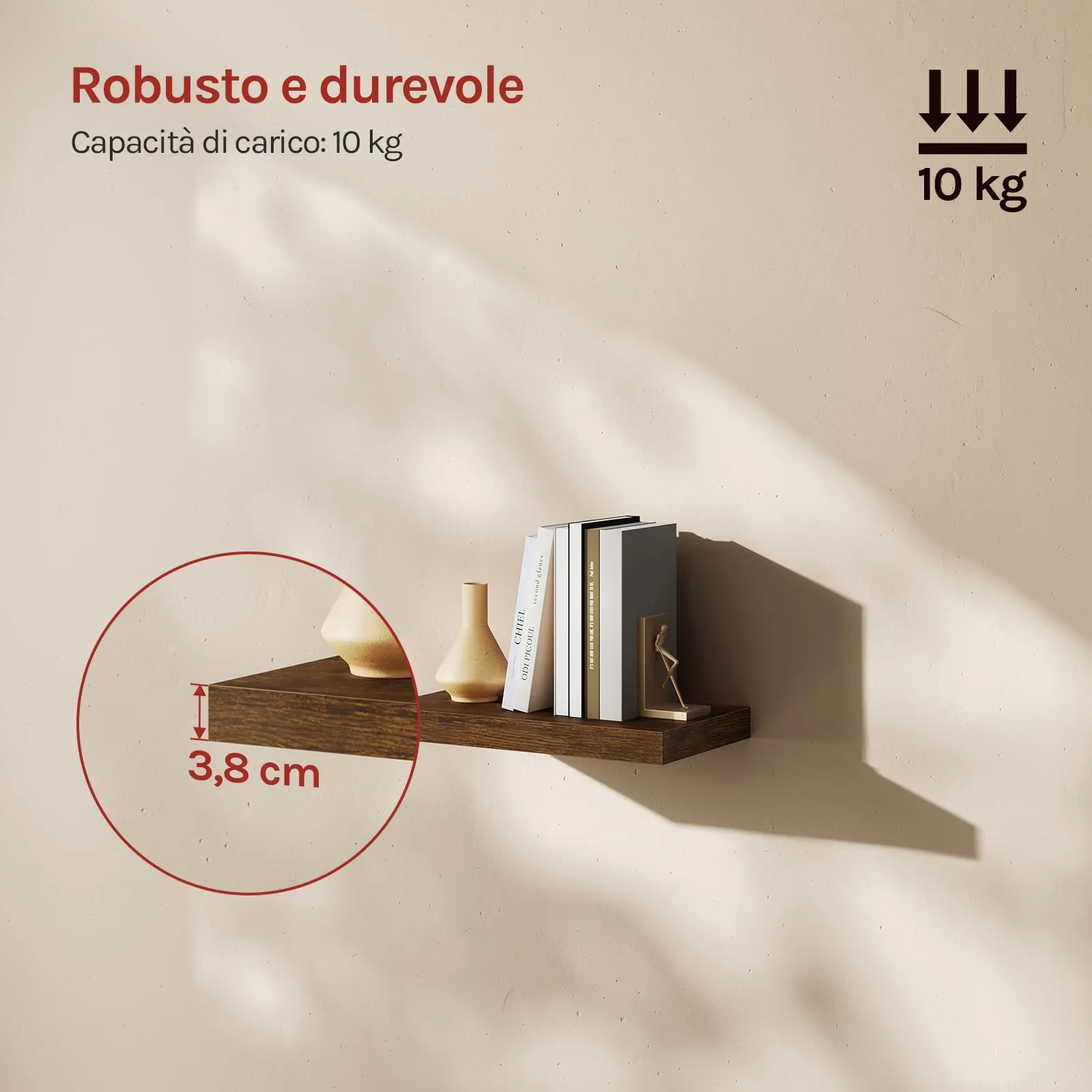 WOLTU Mensola da Muro in MDF, Marrone Vintage, 40x22.9x3.8cm - immagine 2