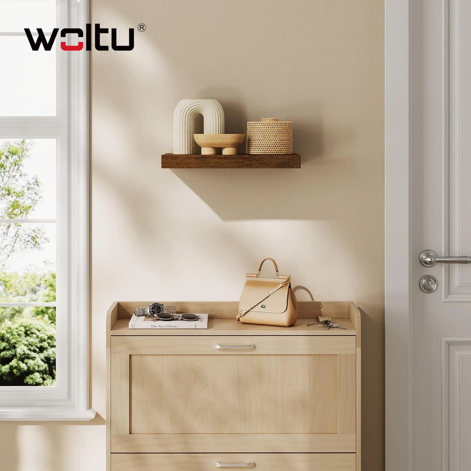 WOLTU Mensola da Muro in MDF, Marrone Vintage, 40x22.9x3.8cm - immagine 3