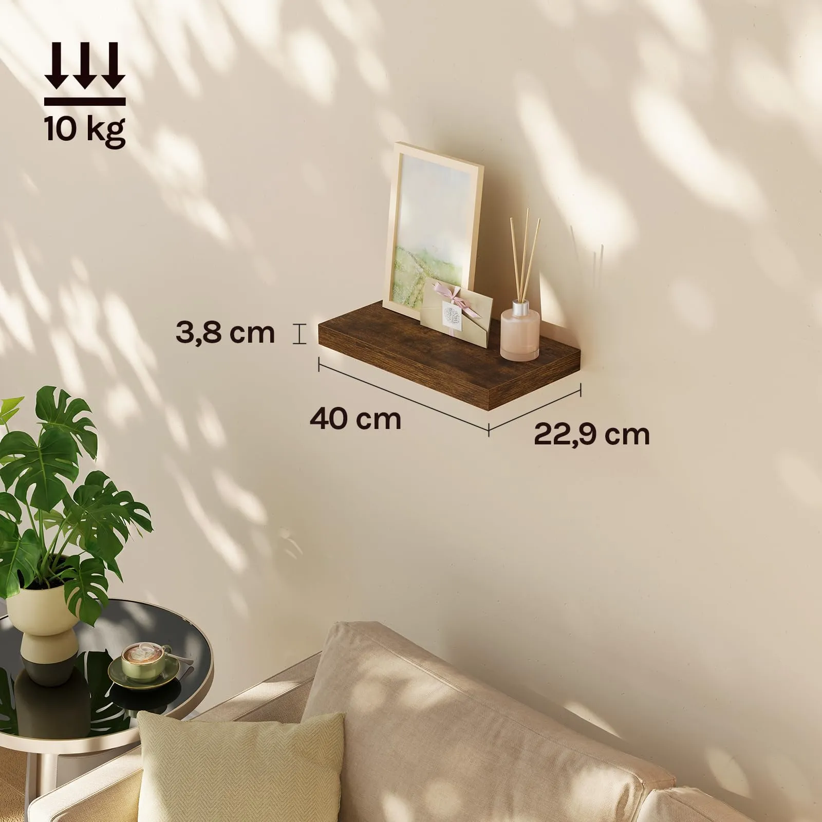 WOLTU Mensola da Muro in MDF, Marrone Vintage, 40x22.9x3.8cm - immagine 6