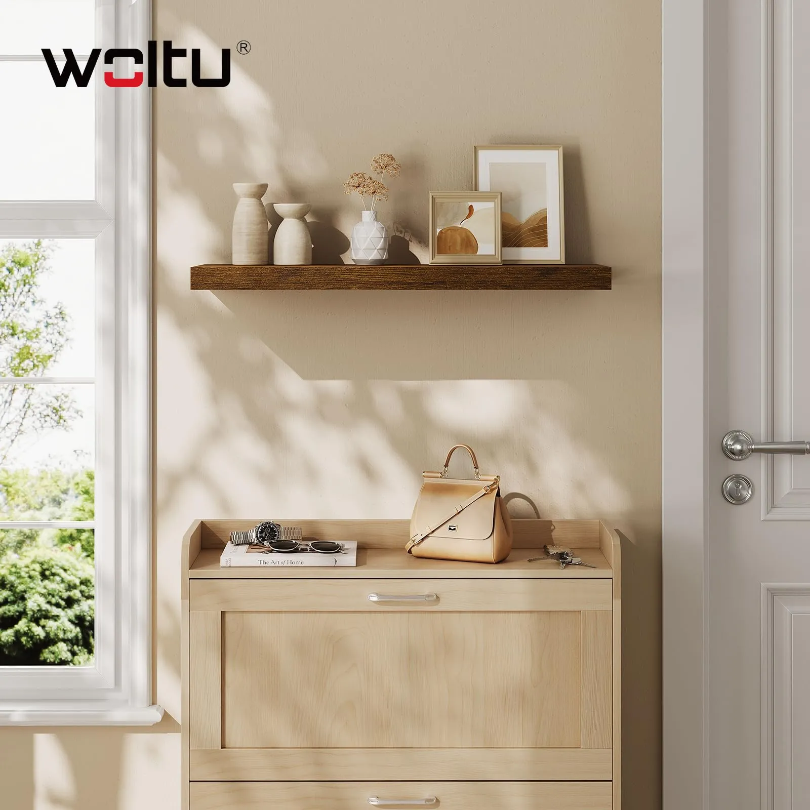 WOLTU Mensola da Muro in MDF, Marrone Vintage, 70x22.9x3.8cm - immagine 3