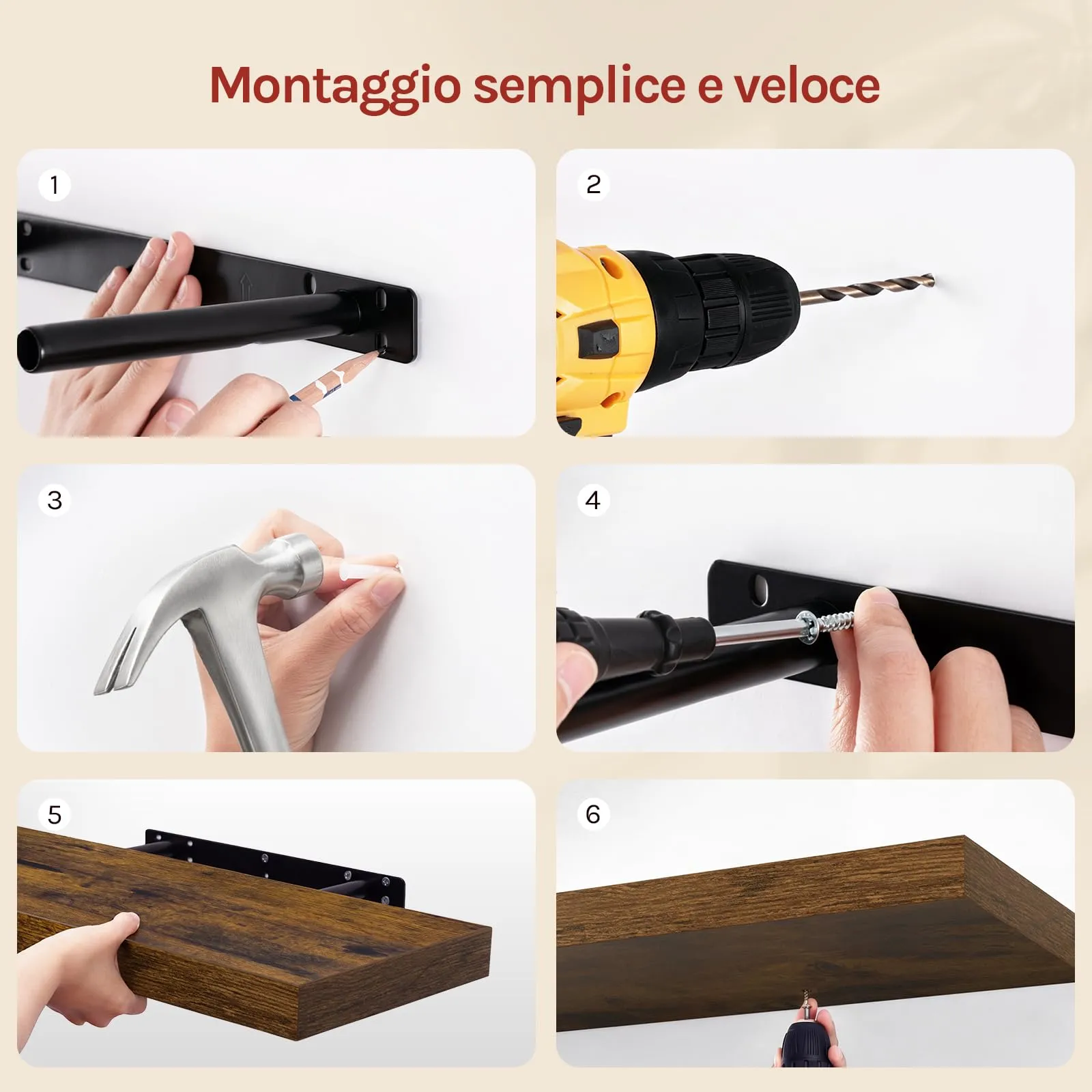 WOLTU Mensola da Muro in MDF, Marrone Vintage, 70x22.9x3.8cm - immagine 5