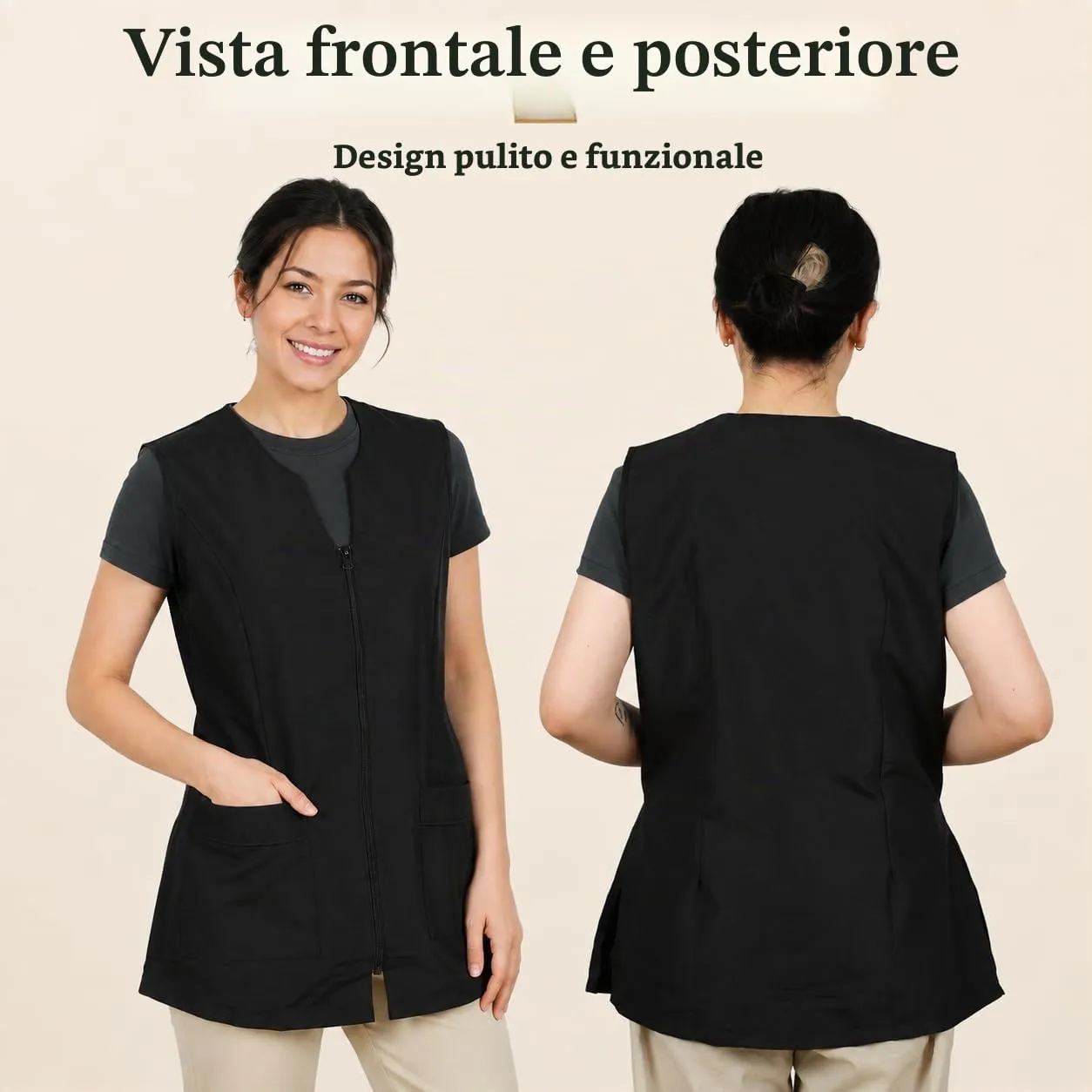 Etrexonline Giacche da Lavoro Senza Maniche per Donna con Cerniera, Nero, 3XL - immagine 2