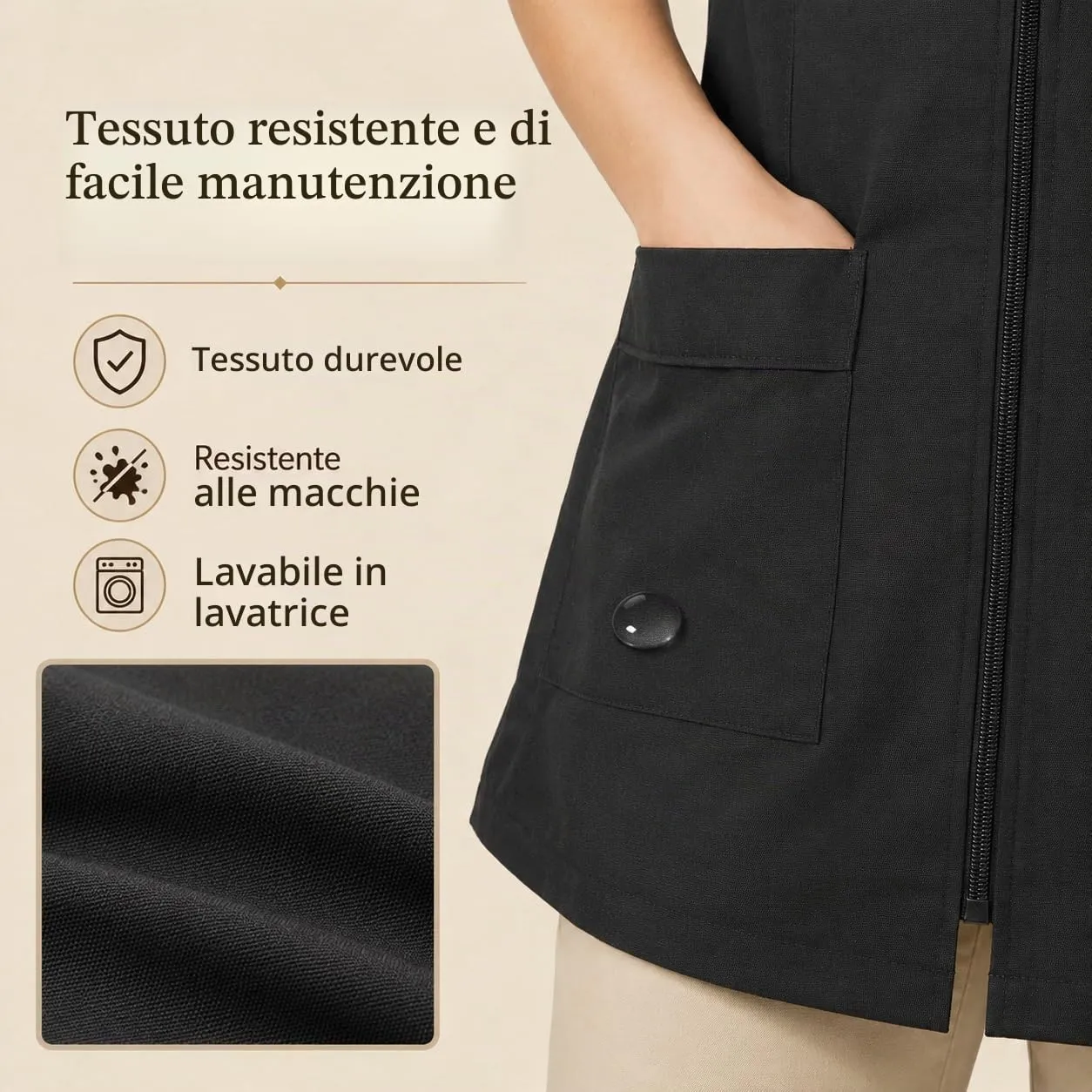 Etrexonline Giacche da Lavoro Senza Maniche per Donna con Cerniera, Nero, 3XL - immagine 6