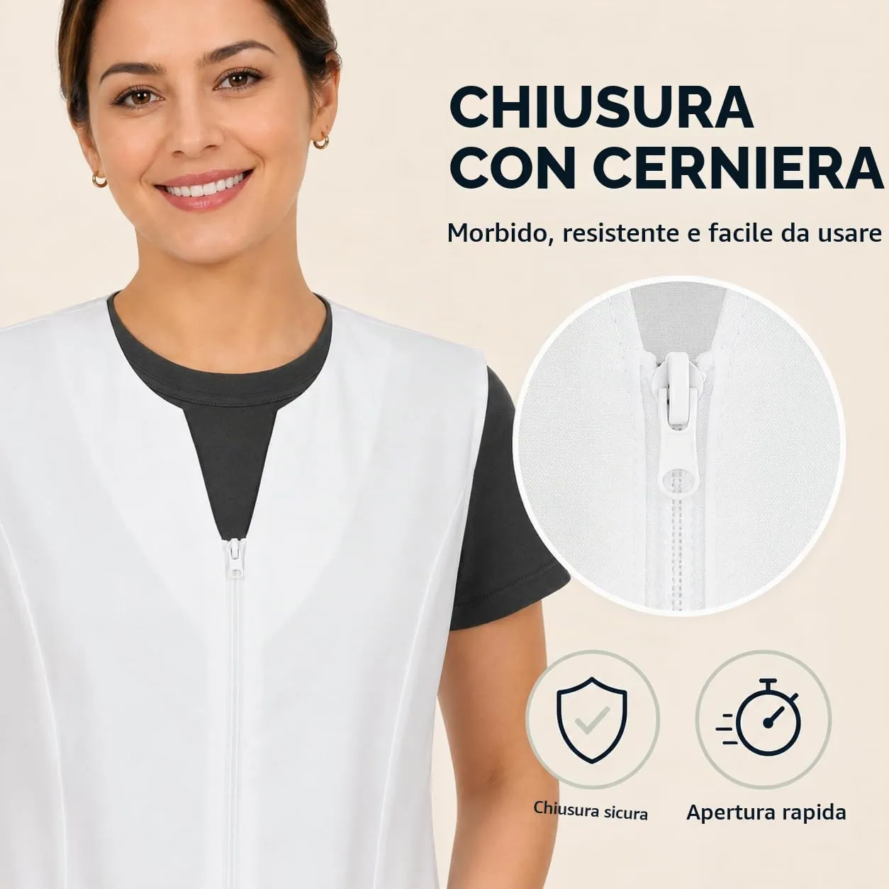 Etrexonline Giacca Donna Uniforme Bianca con Cerniera Senza Maniche, Casacca per la Pulizia - XXL - immagine 3