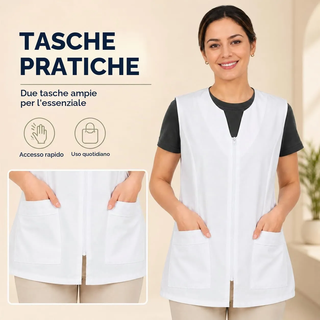 Etrexonline Giacca Donna Uniforme Bianca con Cerniera Senza Maniche, Casacca per la Pulizia - XXL - immagine 4