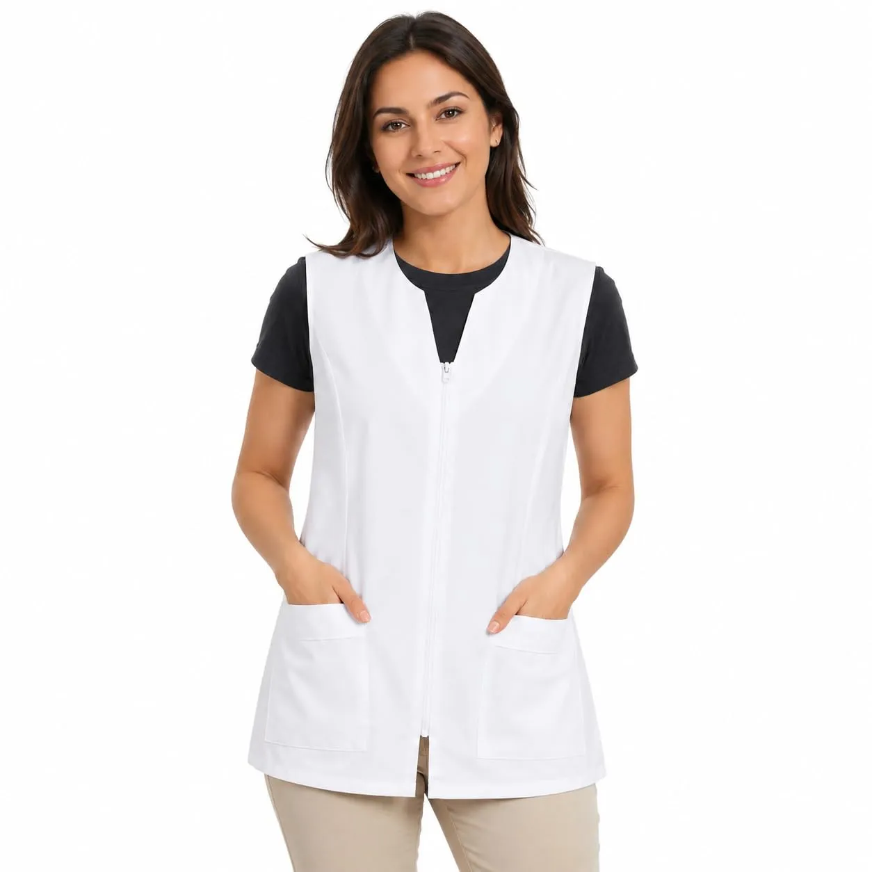 Etrexonline Giacche Donna Uniformi Senza Maniche con Cerniera per la Pulizia, Bianca, M - immagine 1