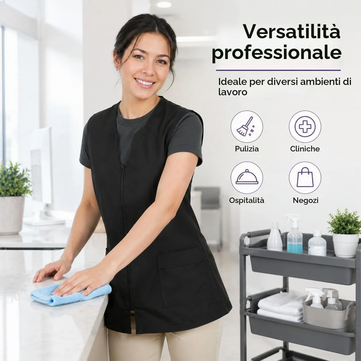 Etrexonline Giacche Uniformi da Lavoro Senza Maniche con Cerniera per Donna, Nero XXL - immagine 5