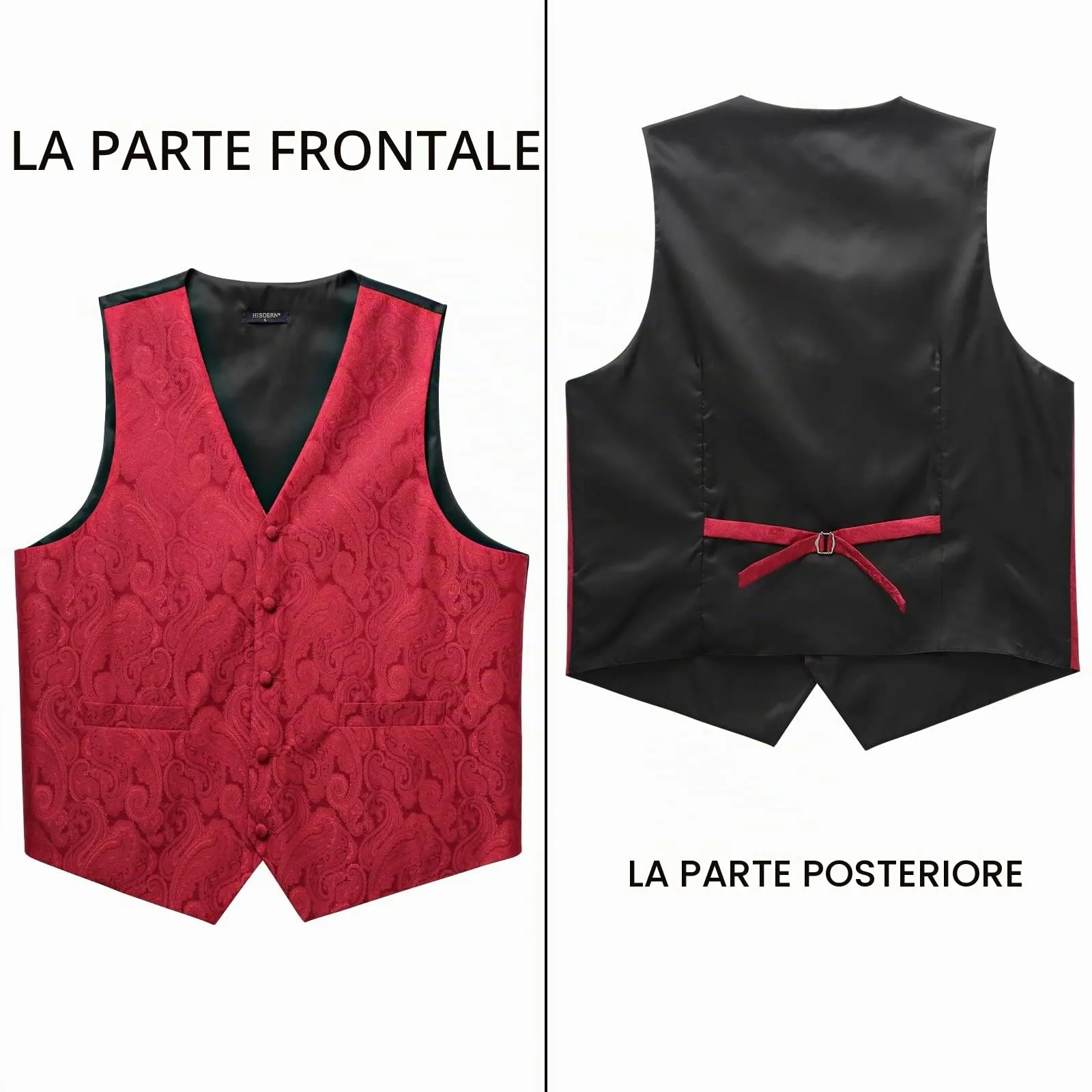 HISDERN Gilet da Sposa Uomo Borgogna Paisley Jacquard con Cravatta e Fazzoletto da Taschino, 4XL - immagine 3