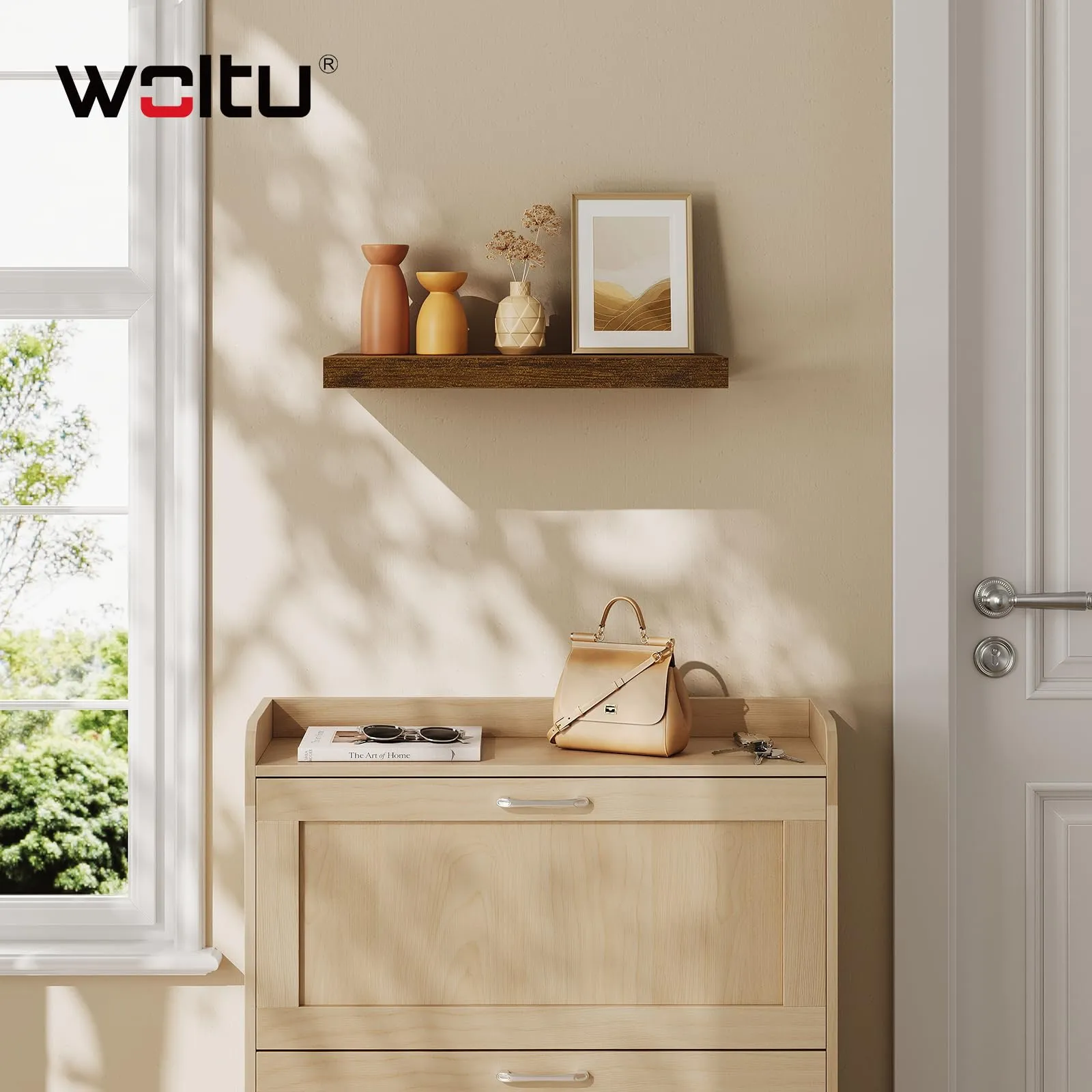 WOLTU Mensola da Muro Marrone Vintage, 60x22.9x3.8cm, MDF - immagine 3