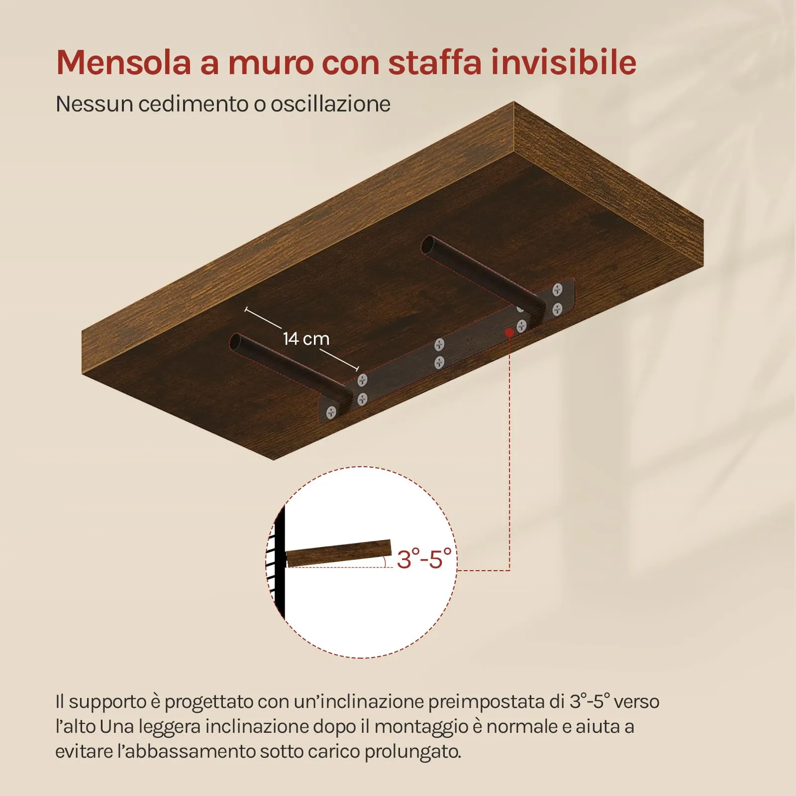 WOLTU Mensola da Muro Marrone Vintage, 60x22.9x3.8cm, MDF - immagine 4
