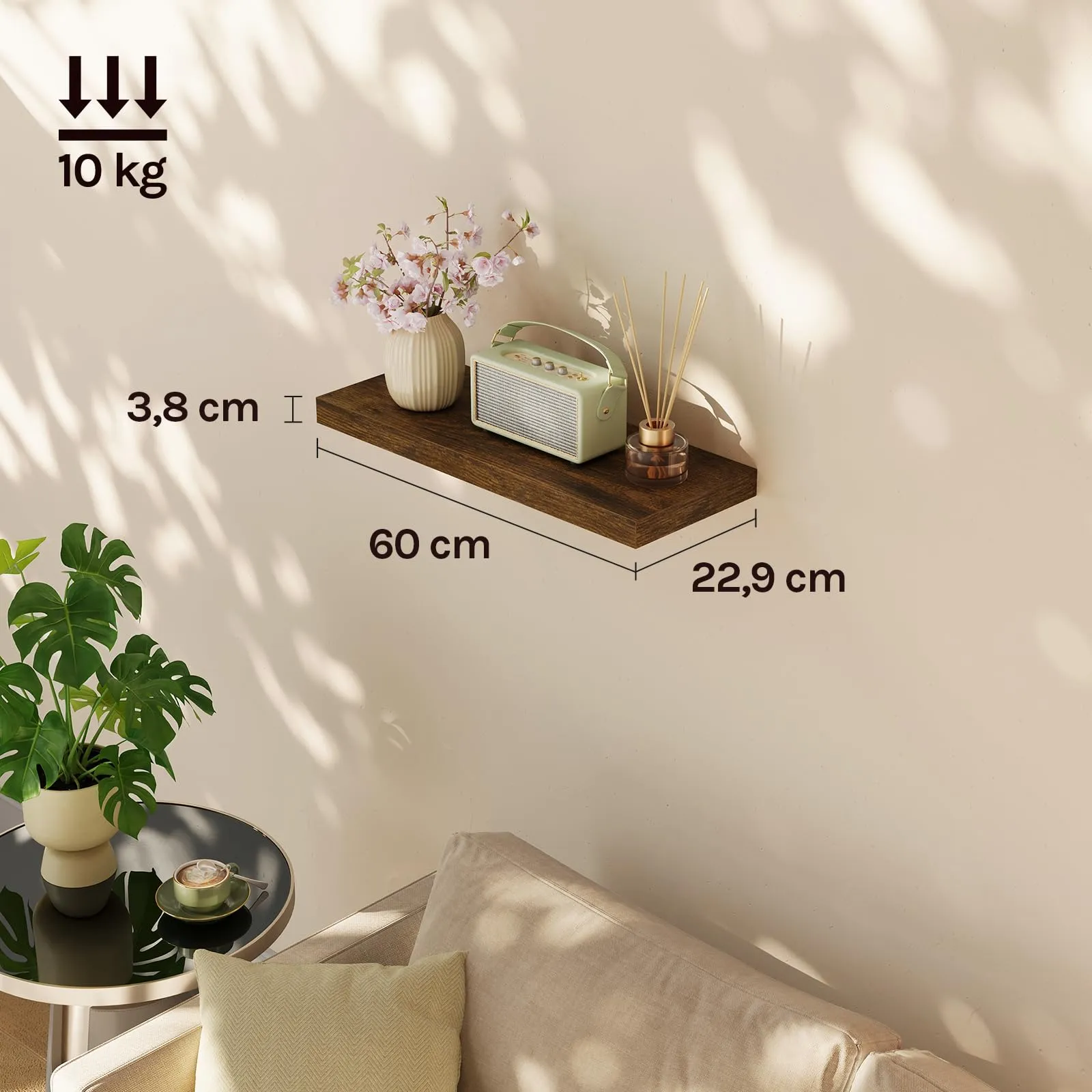 WOLTU Mensola da Muro Marrone Vintage, 60x22.9x3.8cm, MDF - immagine 6