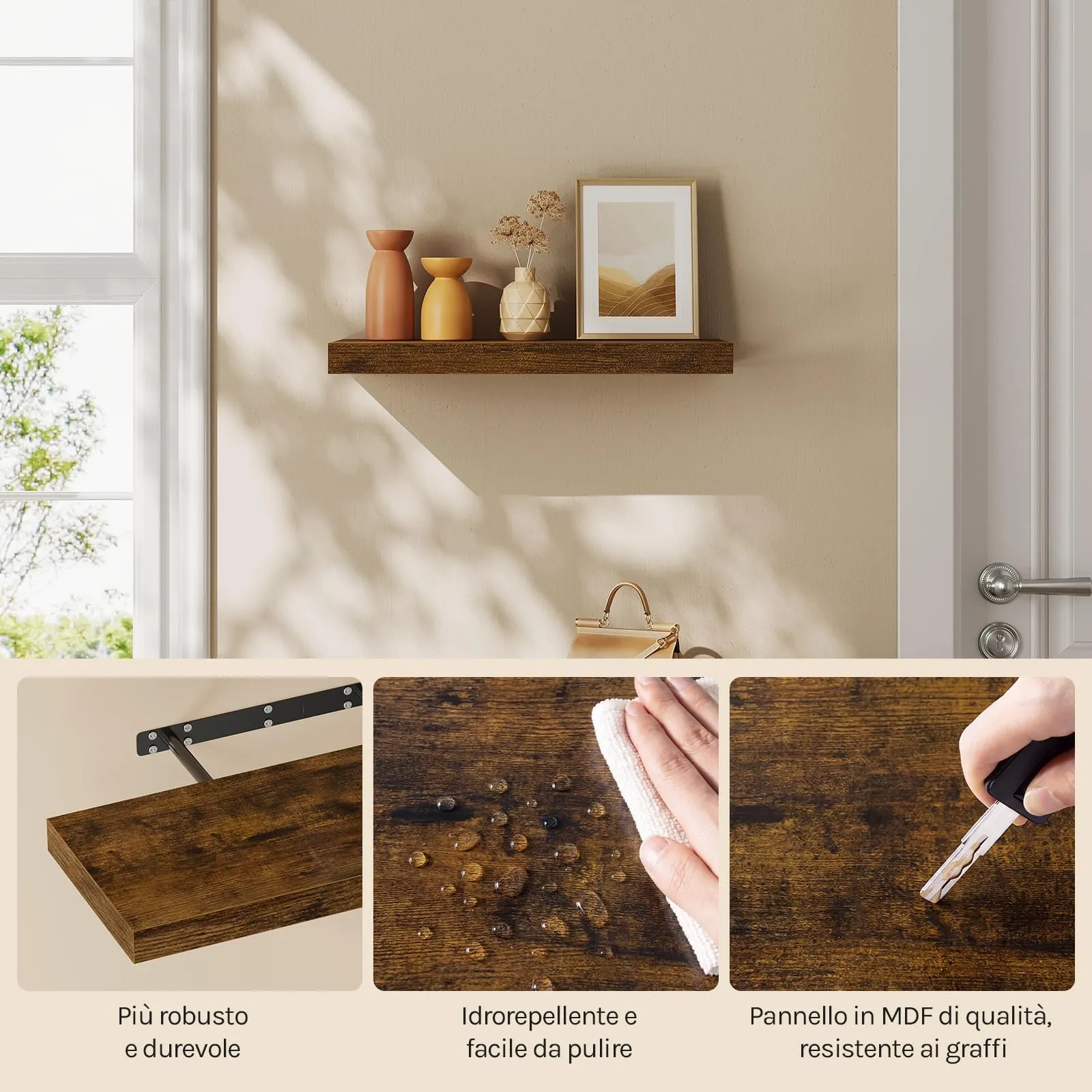 WOLTU Mensola da Muro Marrone Vintage, 60x22.9x3.8cm, MDF - immagine 7