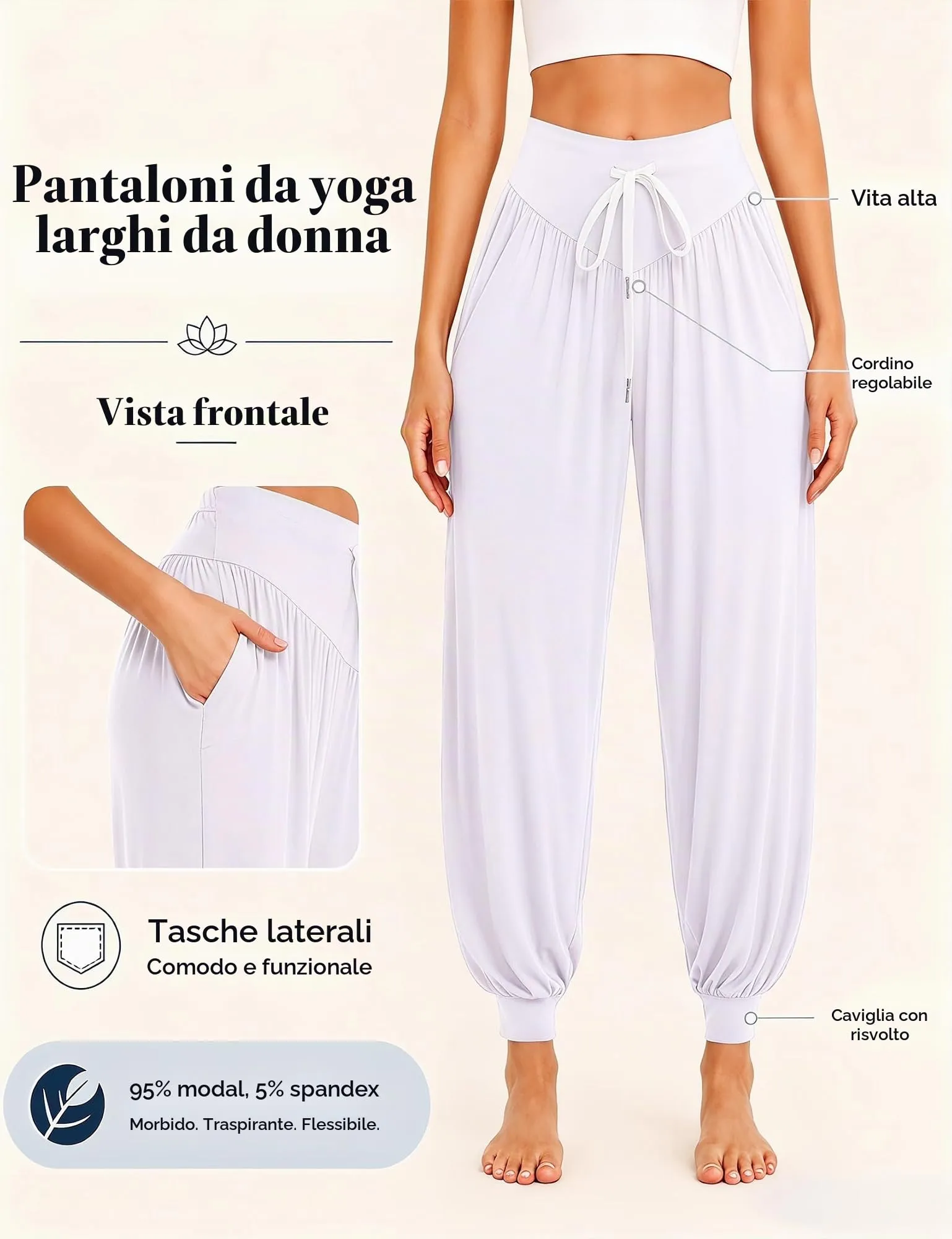 Terecey Pantaloni Harem Donna Vita Alta con Tasche e Fondo Elastico Casual - immagine 4