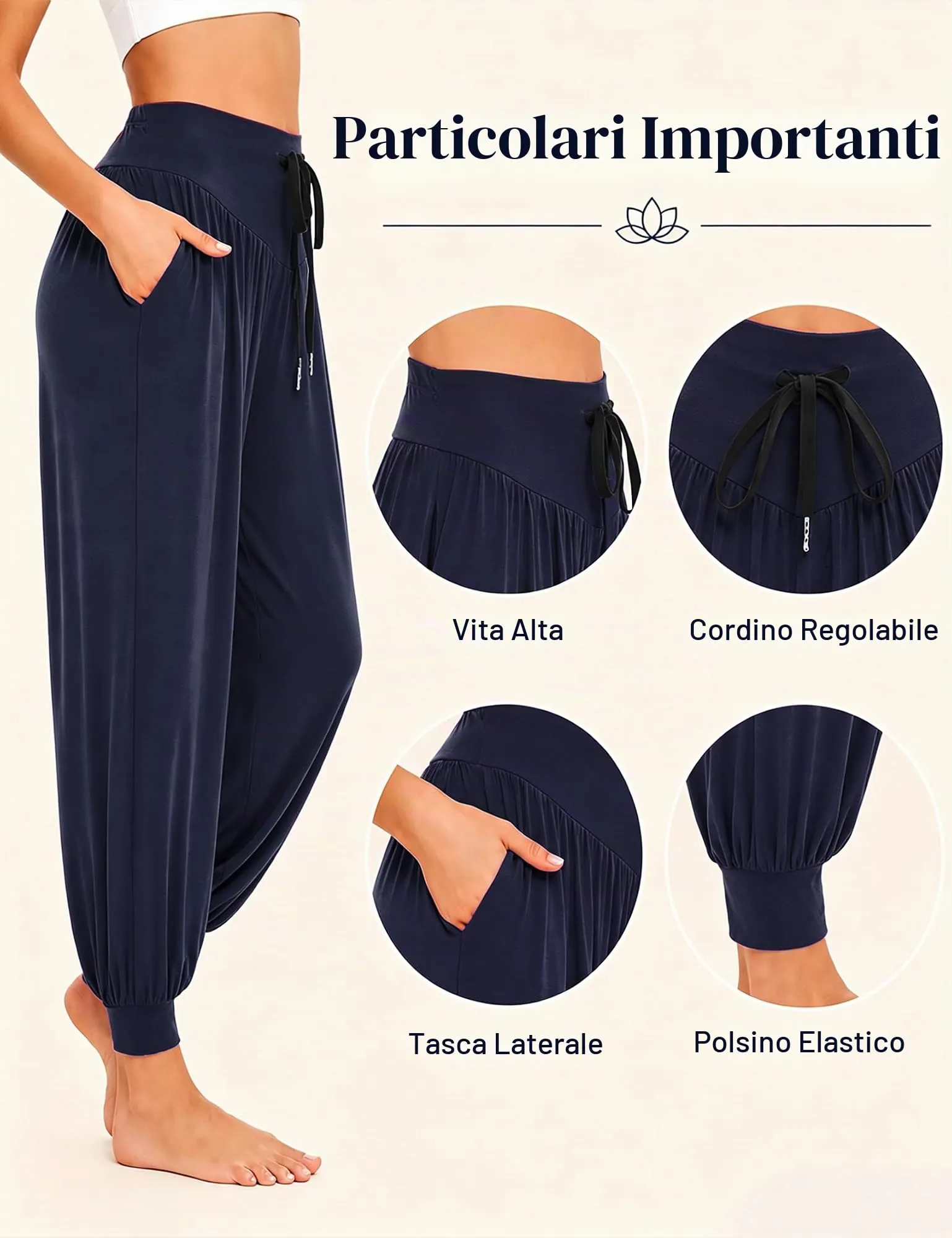 Terecey Pantaloni Yoga Donna Harem Vita Alta con Tasche e Coulisse Gamba Larga - immagine 5