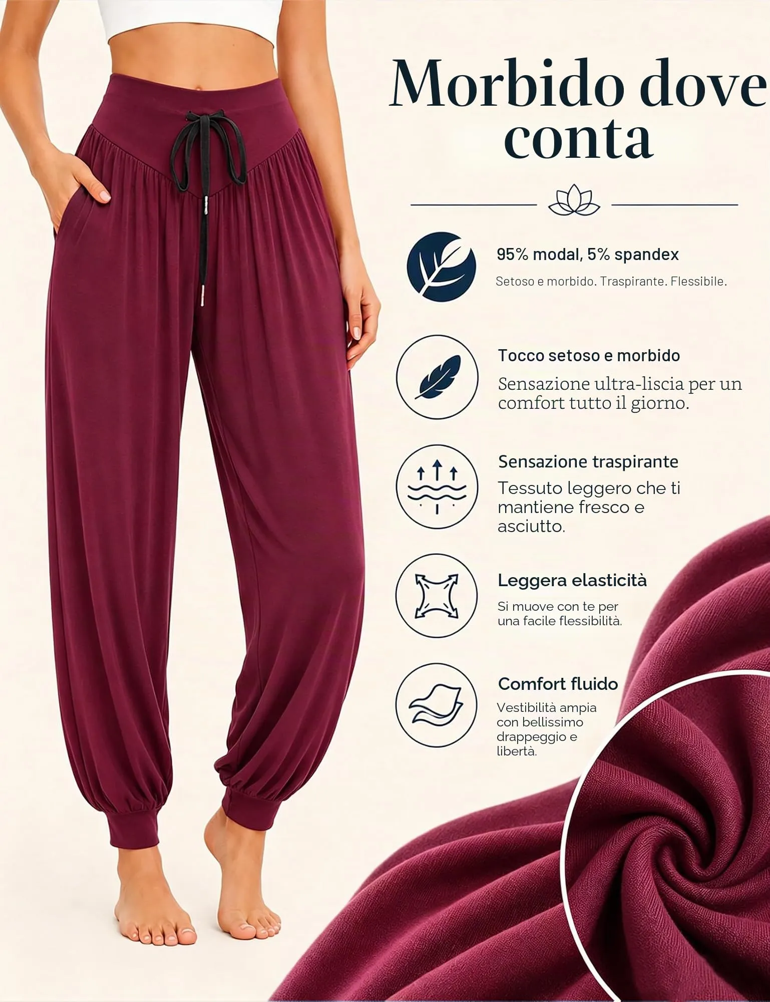Terecey Jogger Donna Vita Alta con Tasche Laterali per Yoga Fitness e Relax - immagine 3