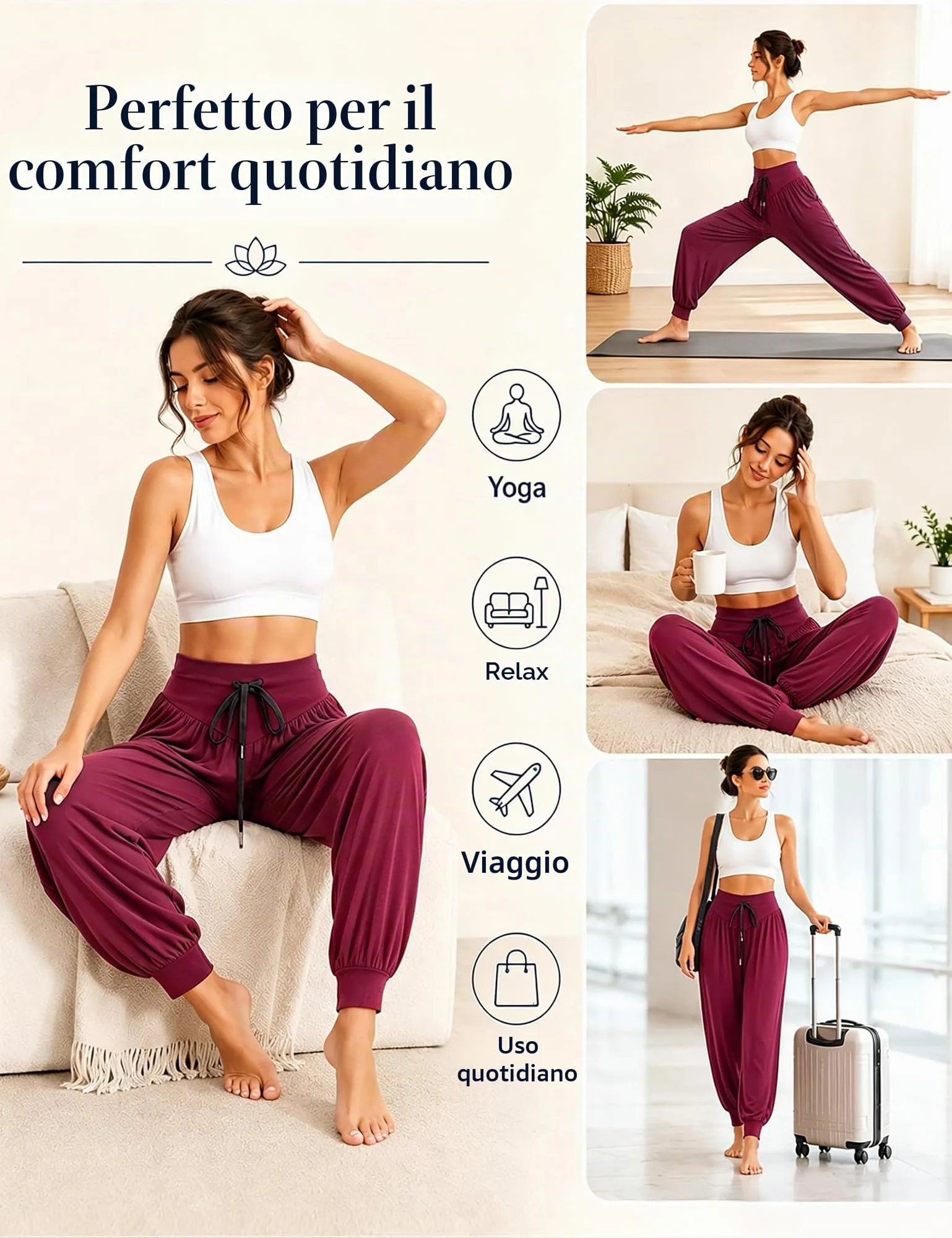 Terecey Jogger Donna Vita Alta con Tasche Laterali per Yoga Fitness e Relax - immagine 6
