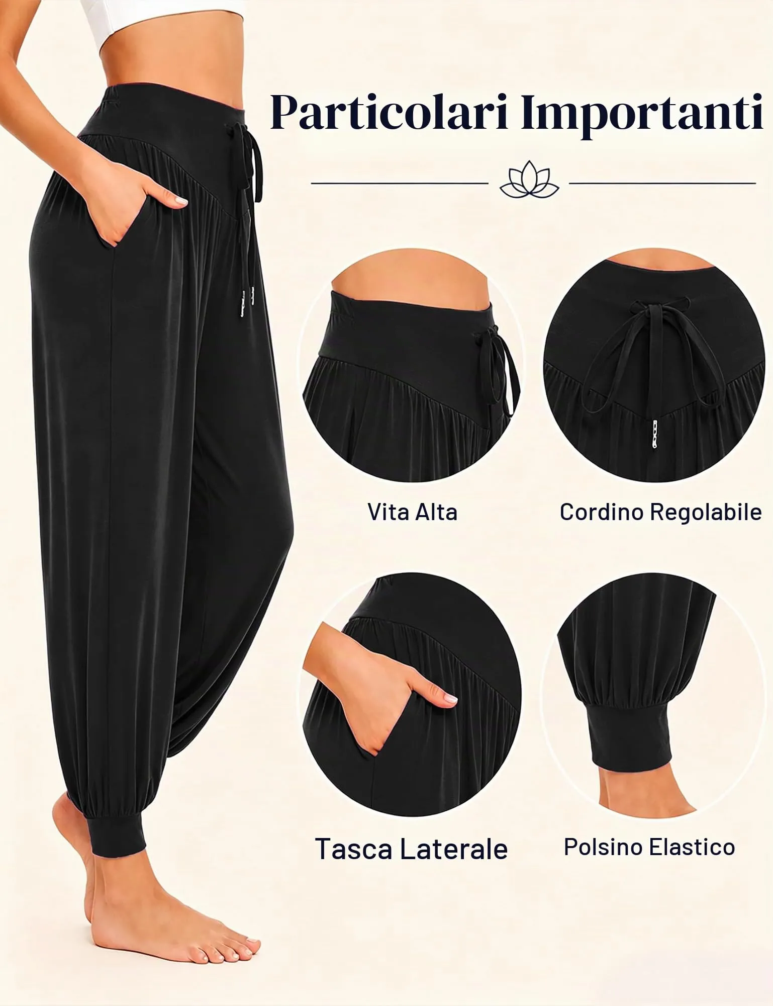 Terecey Pantaloni Yoga Donna Harem Vita Alta con Tasche e Coulisse Gamba Larga - immagine 4