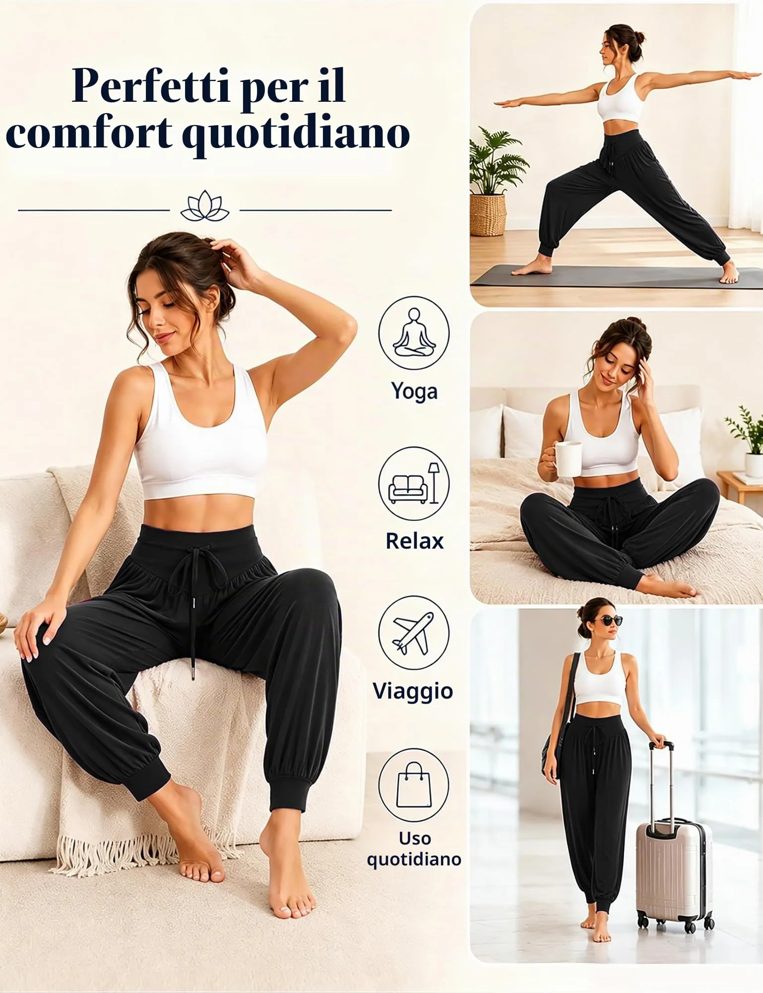 Terecey Pantaloni Yoga Donna Harem Vita Alta con Tasche e Coulisse Gamba Larga - immagine 6