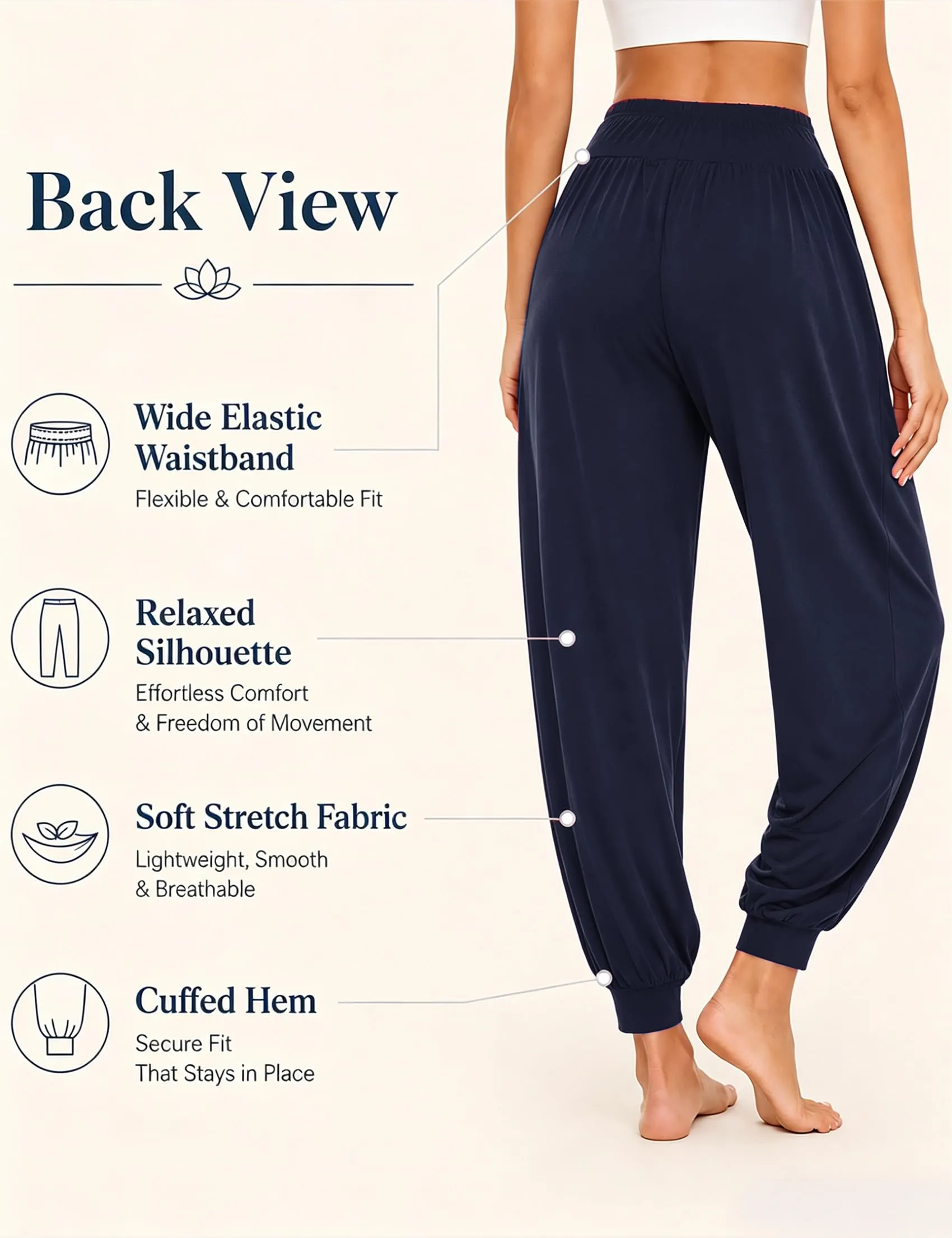 Terecey Pantaloni Yoga Donna Harem Vita Alta con Tasche e Coulisse Gamba Larga - immagine 4
