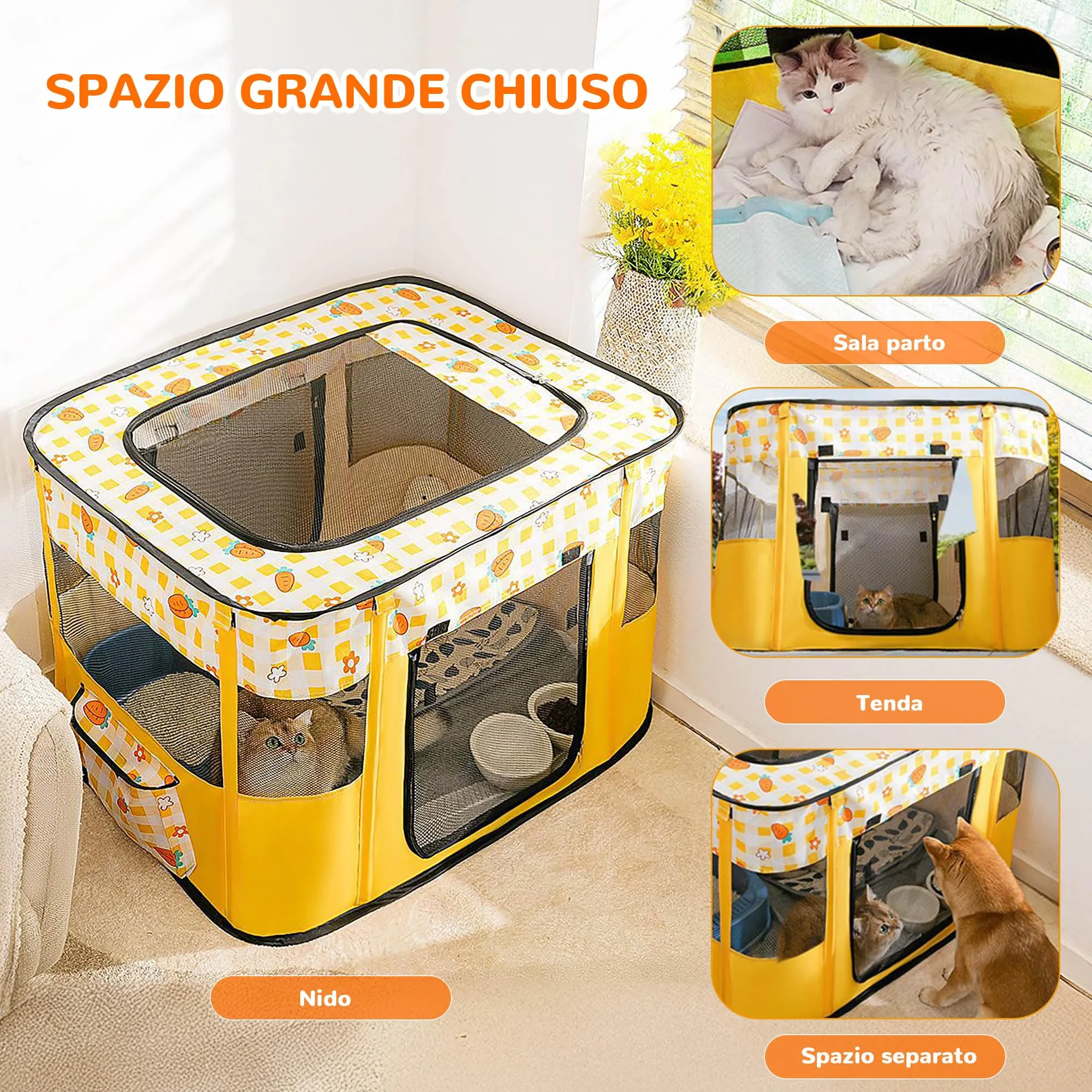 ALLSOPETS Recinto per Cani da Interno Pieghevole, Carote Gialle, M - immagine 3