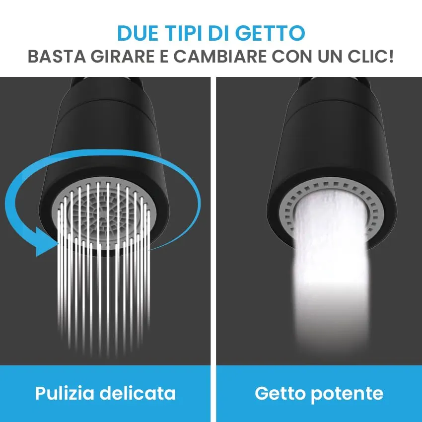 Bächlein Rompigetto Universale per Rubinetti da Cucina, Due Tipi di Getti, Rotabile, Nero Opaco - immagine 4