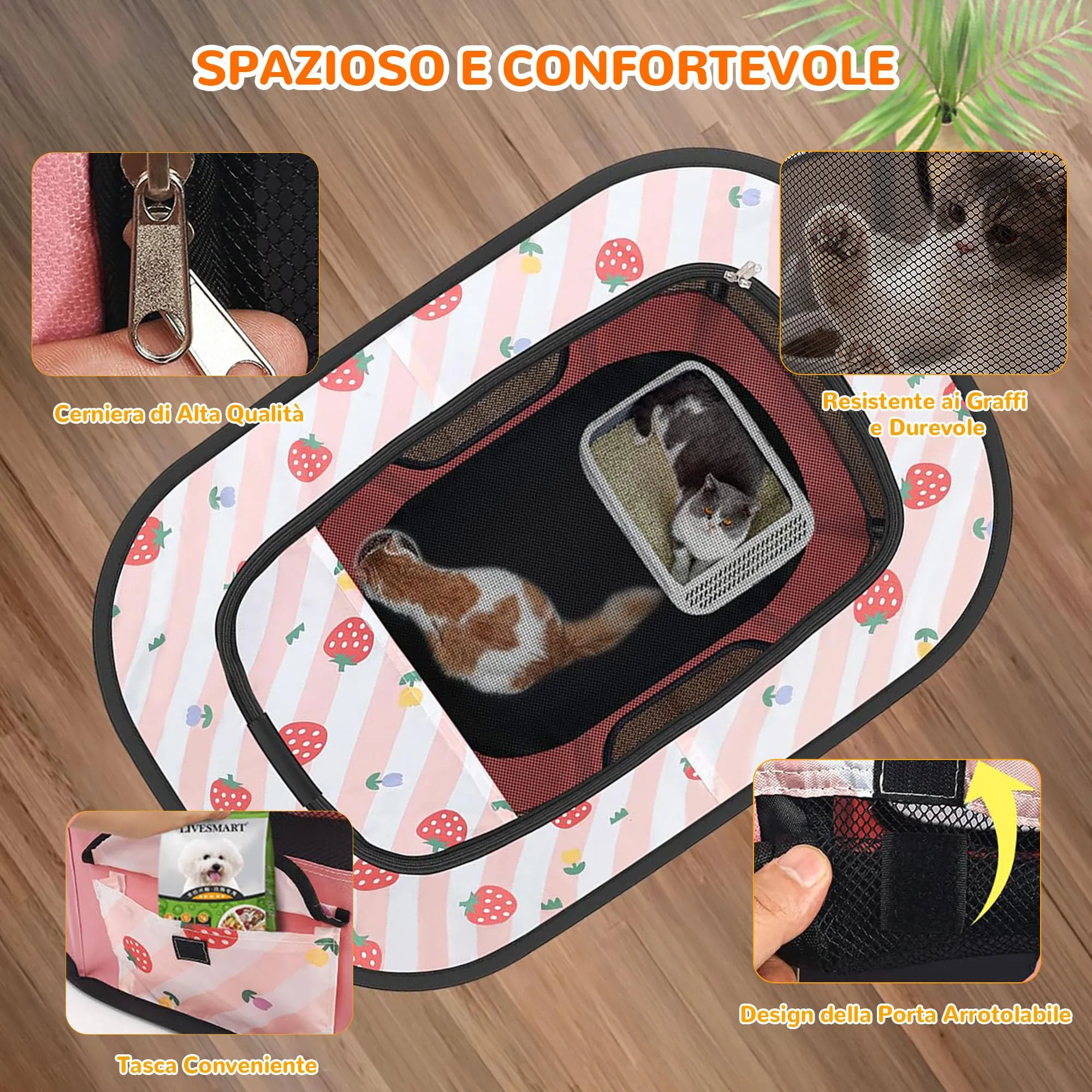 ALLSOPETS Recinto per Cani da Interno Pieghevole, Fragole Rosa, M - immagine 4
