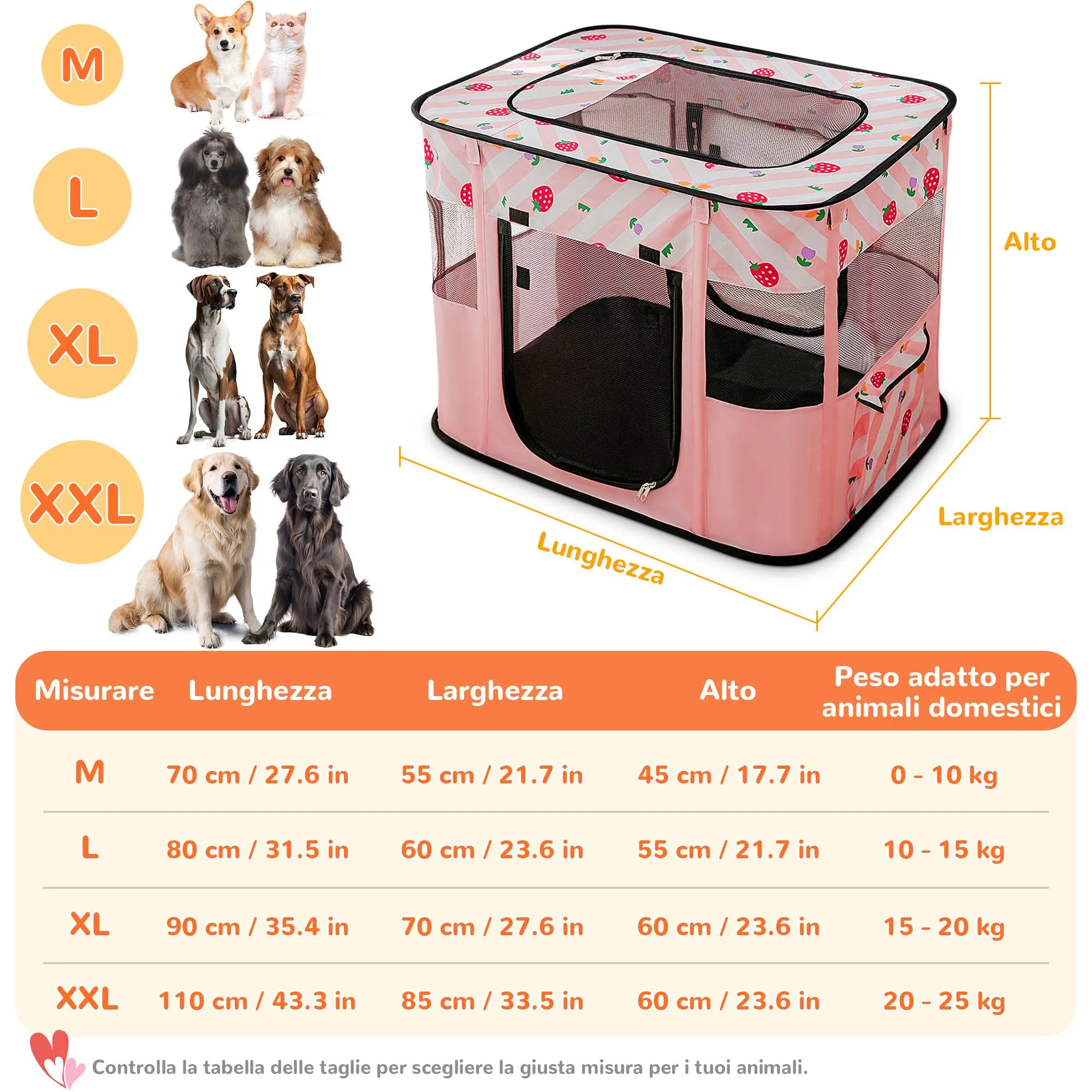 ALLSOPETS Recinto per Cani da Interno Pieghevole, Fragole Rosa, M - immagine 6